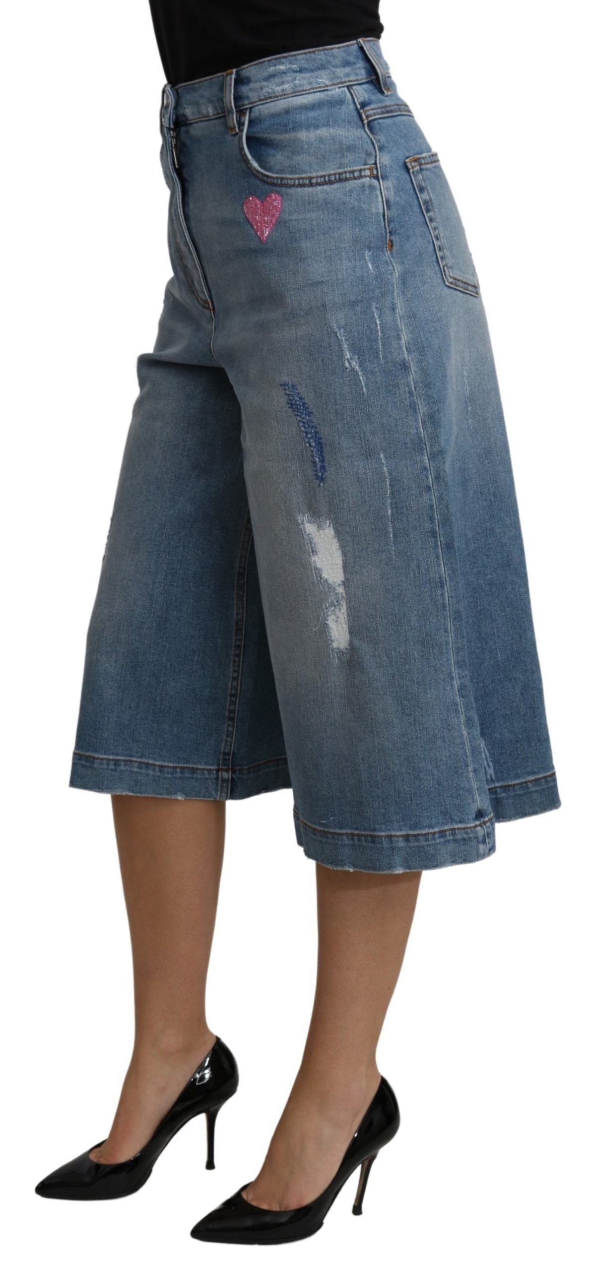 Dolce & Gabbana Elegant Wide Leg Cropped Denim Women's Trousers