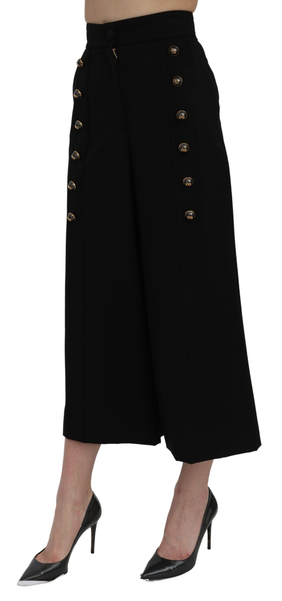 Dolce & Gabbana Black High Waist Wide Leg Cropped Women's Pants