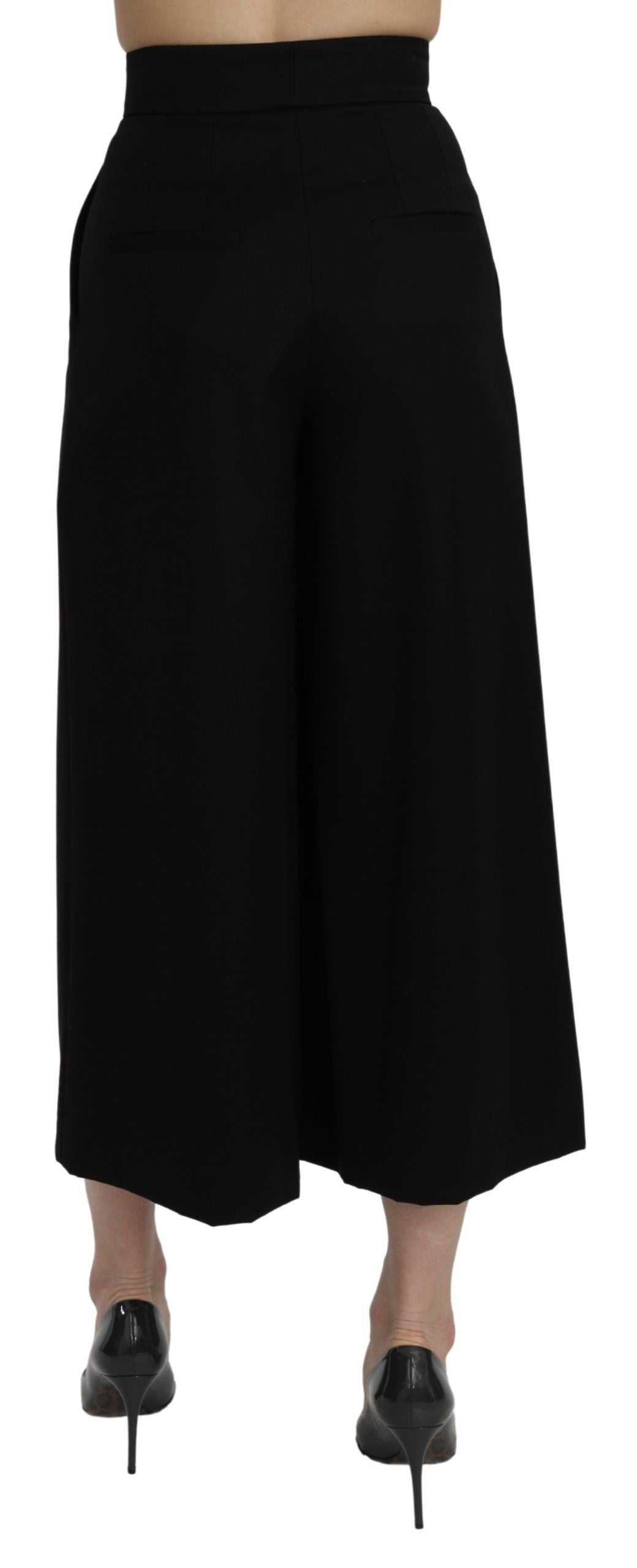 Dolce & Gabbana Black High Waist Wide Leg Cropped Women's Pants