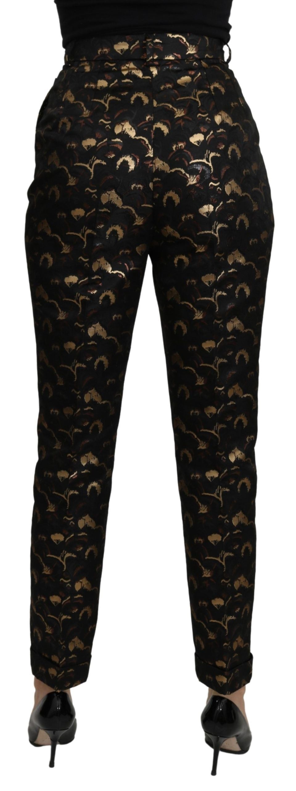 Dolce & Gabbana Black Gold Brocade High Waist Women's Pants