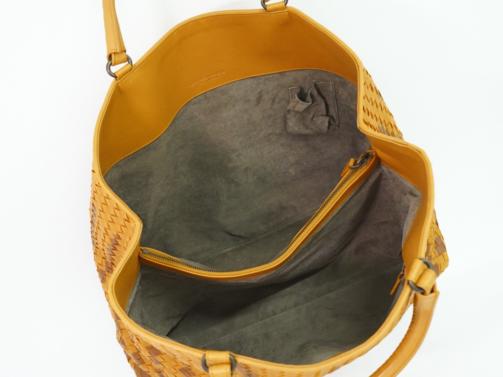 Bottega Veneta Intrecciato Orange Leather Tote Bag (Pre-Owned)