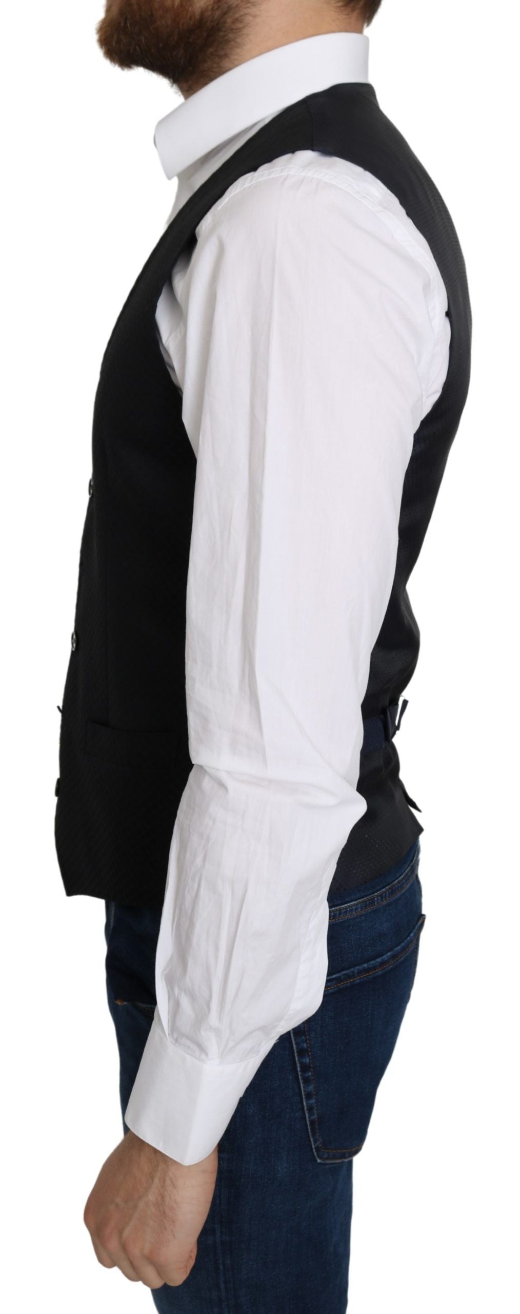 Dolce & Gabbana Blue Silk Romb Pattern Formal Coat Men's Vest