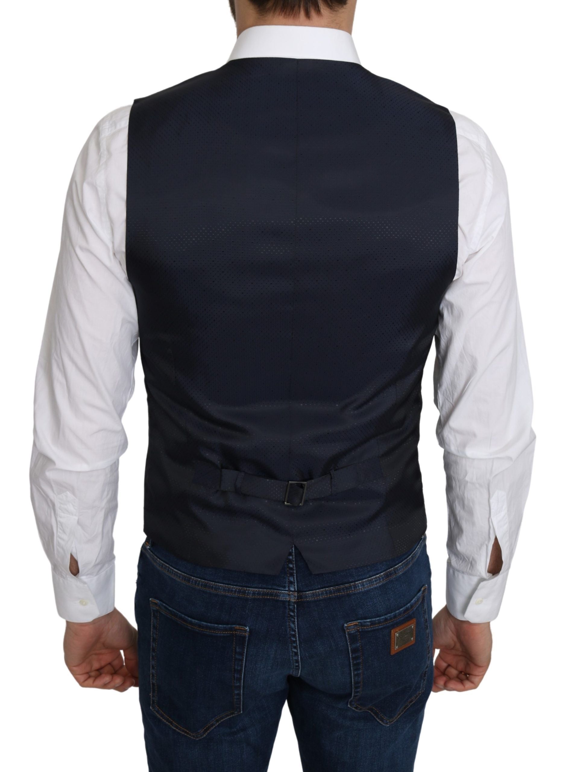 Dolce & Gabbana Blue Silk Romb Pattern Formal Coat Men's Vest