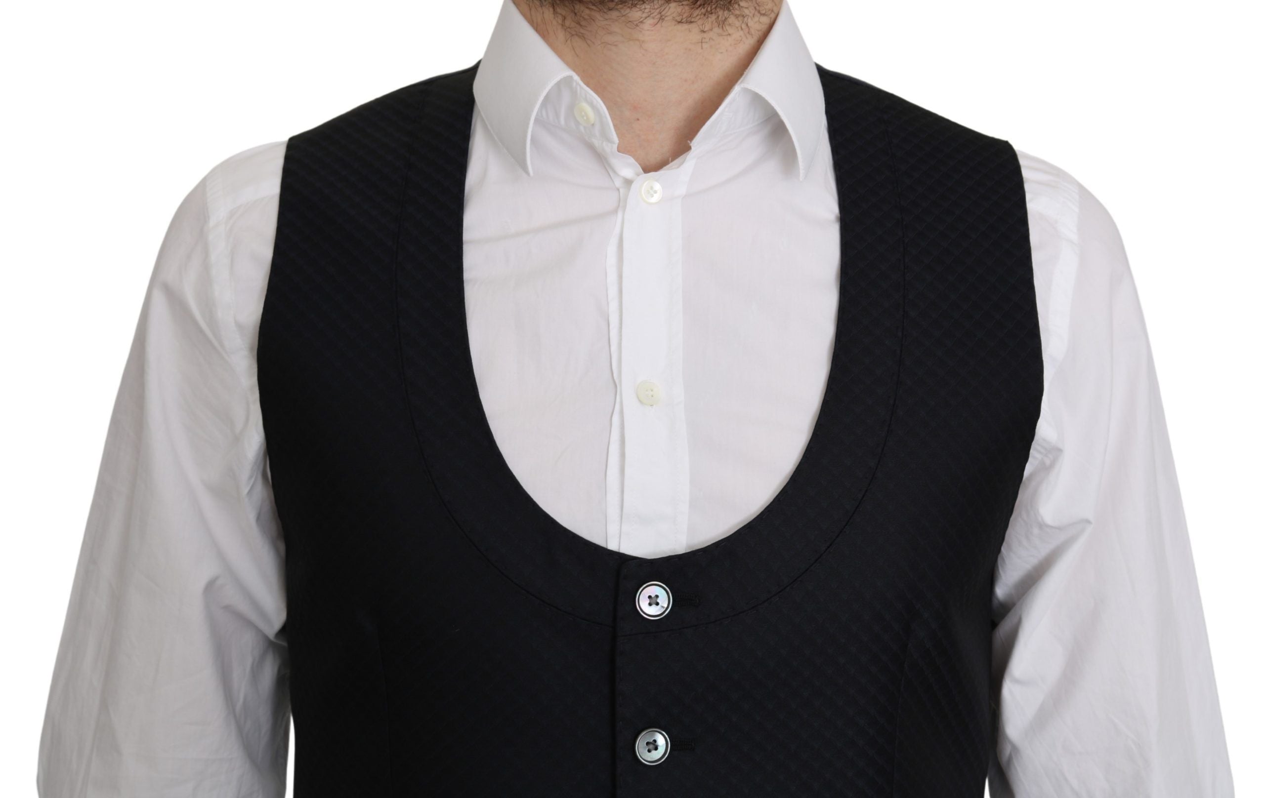Dolce & Gabbana Blue Silk Romb Pattern Formal Coat Men's Vest