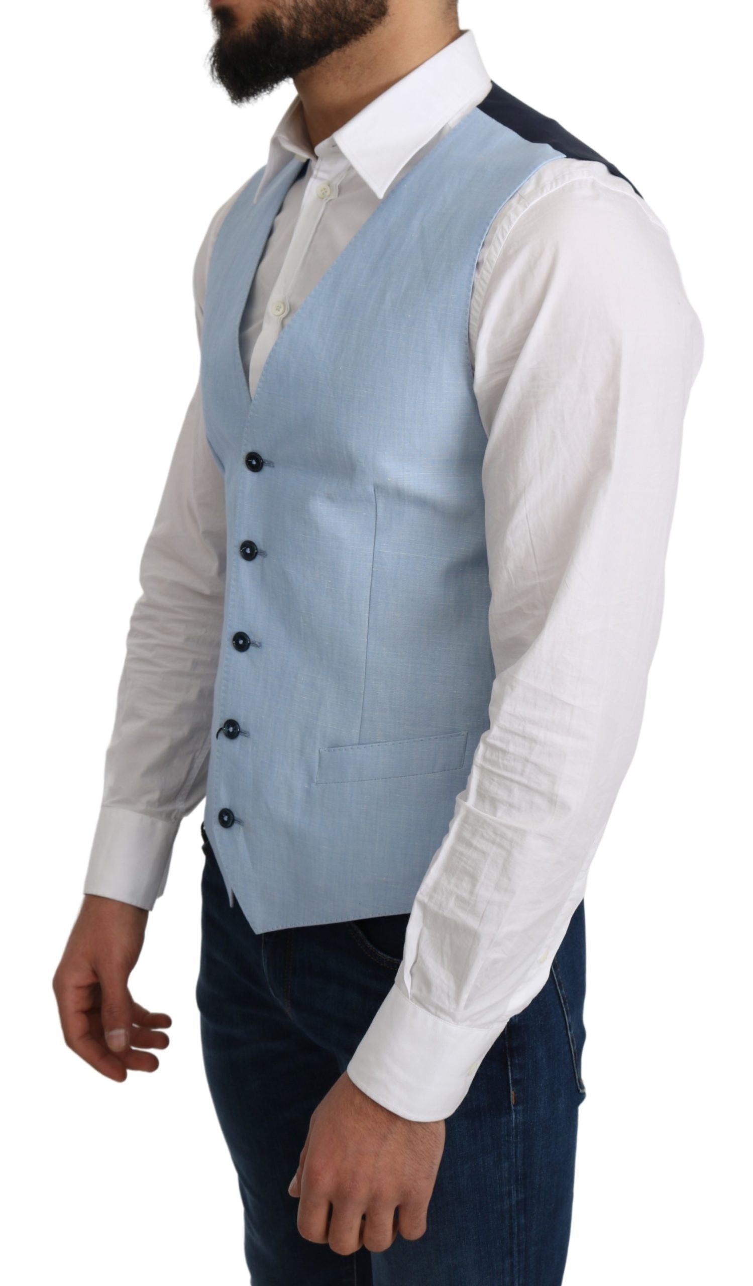 Dolce & Gabbana Blue Viscose Stretch Formal Coat Men's Vest