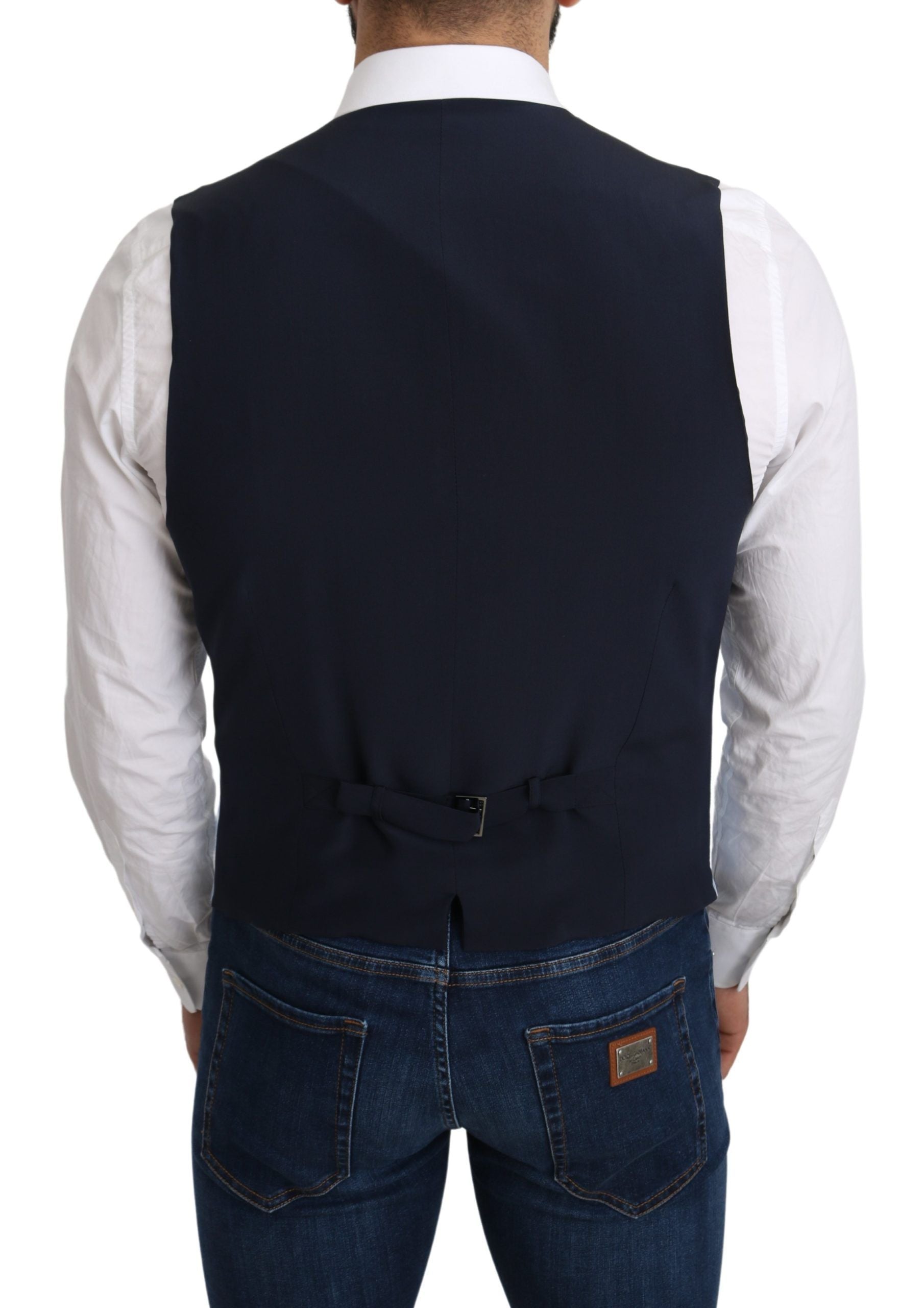 Dolce & Gabbana Blue Viscose Stretch Formal Coat Men's Vest