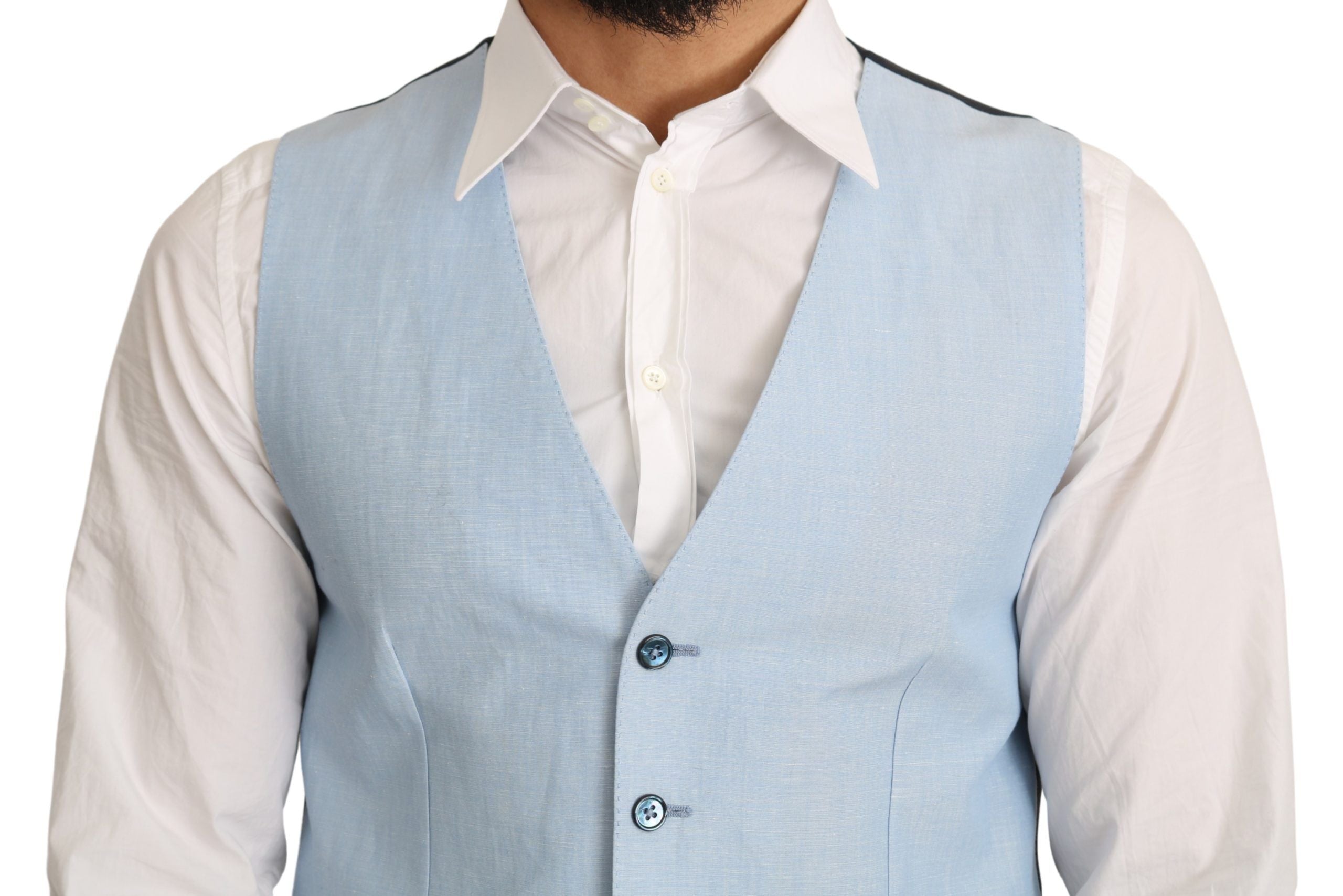 Dolce & Gabbana Blue Viscose Stretch Formal Coat Men's Vest