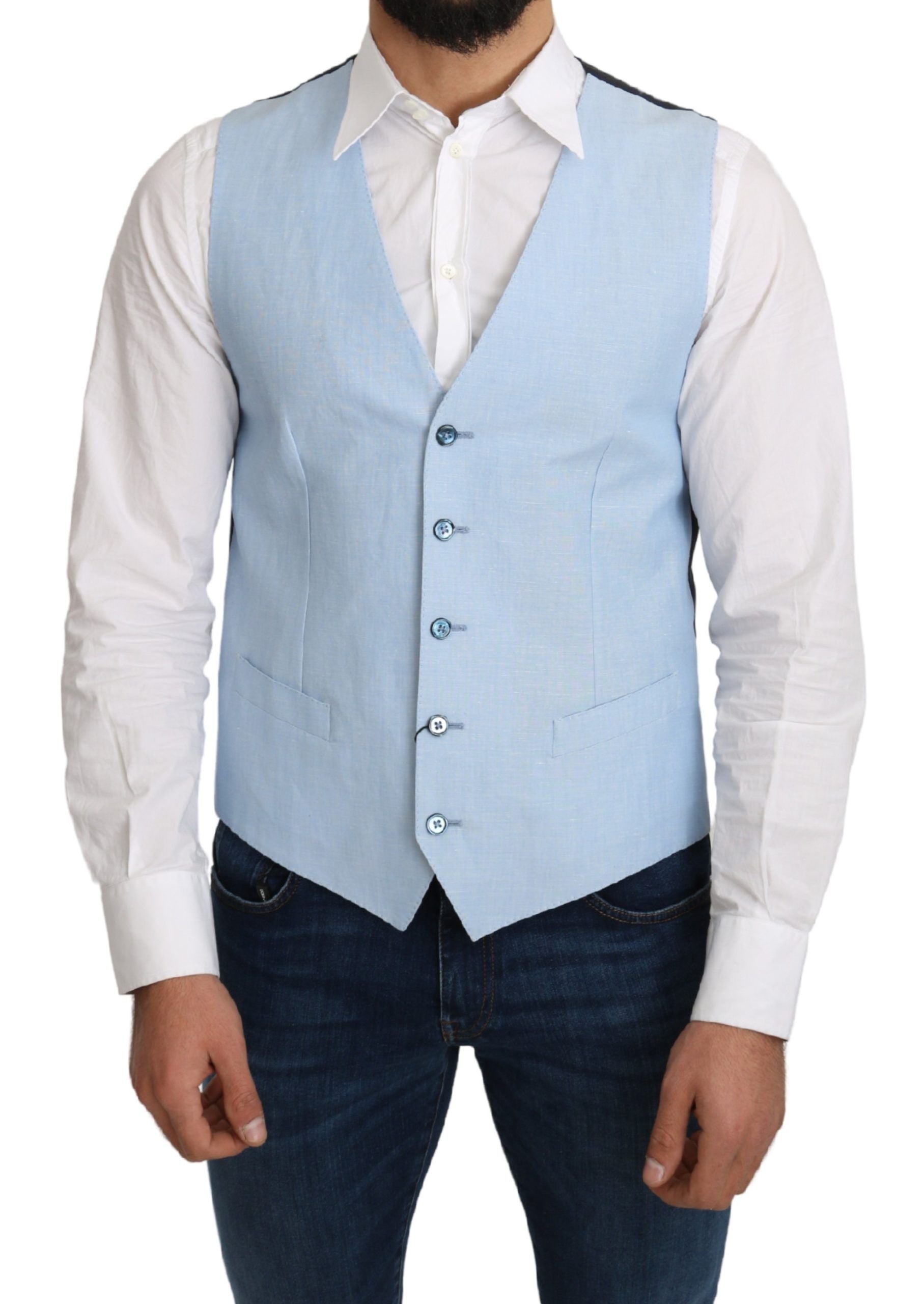 Dolce & Gabbana Blue Viscose Stretch Formal Coat Men's Vest