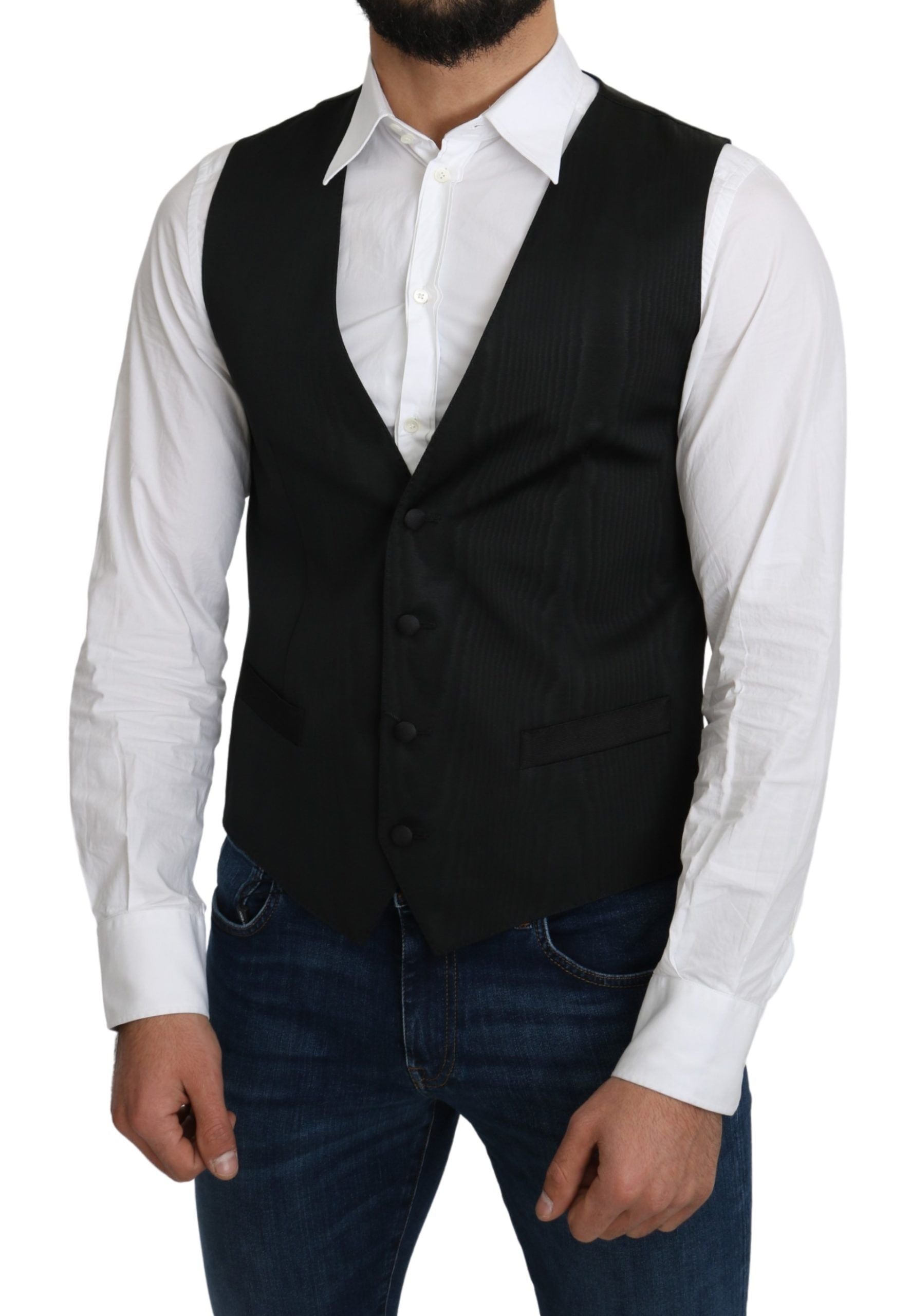 Dolce & Gabbana Elegant Silk Formal Gray Men's Vest