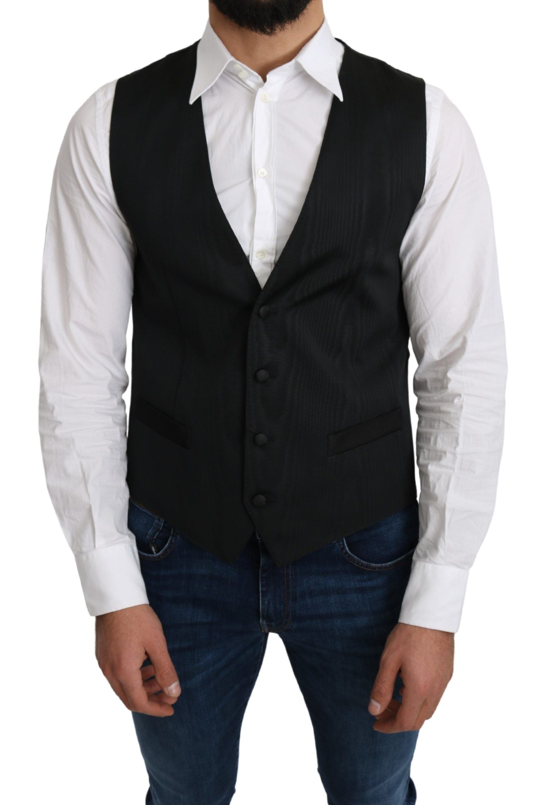 Dolce & Gabbana Gray 100% Silk Formal Coat Men's Vest