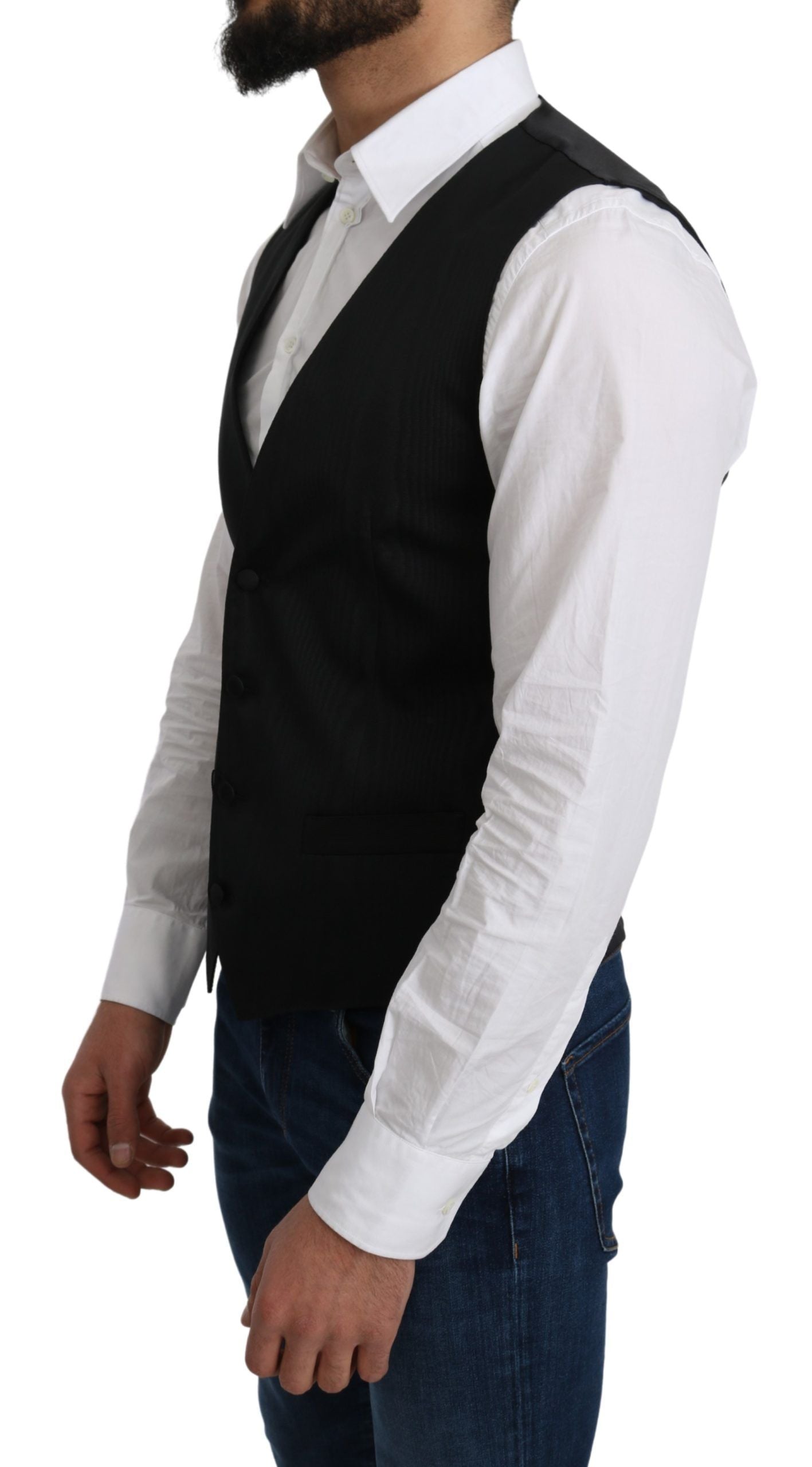 Dolce & Gabbana Gray 100% Silk Formal Coat Men's Vest
