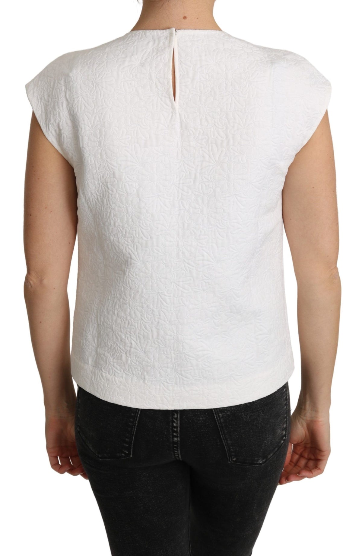 Dolce & Gabbana White Floral Brocade Blouse Cotton Women's Top