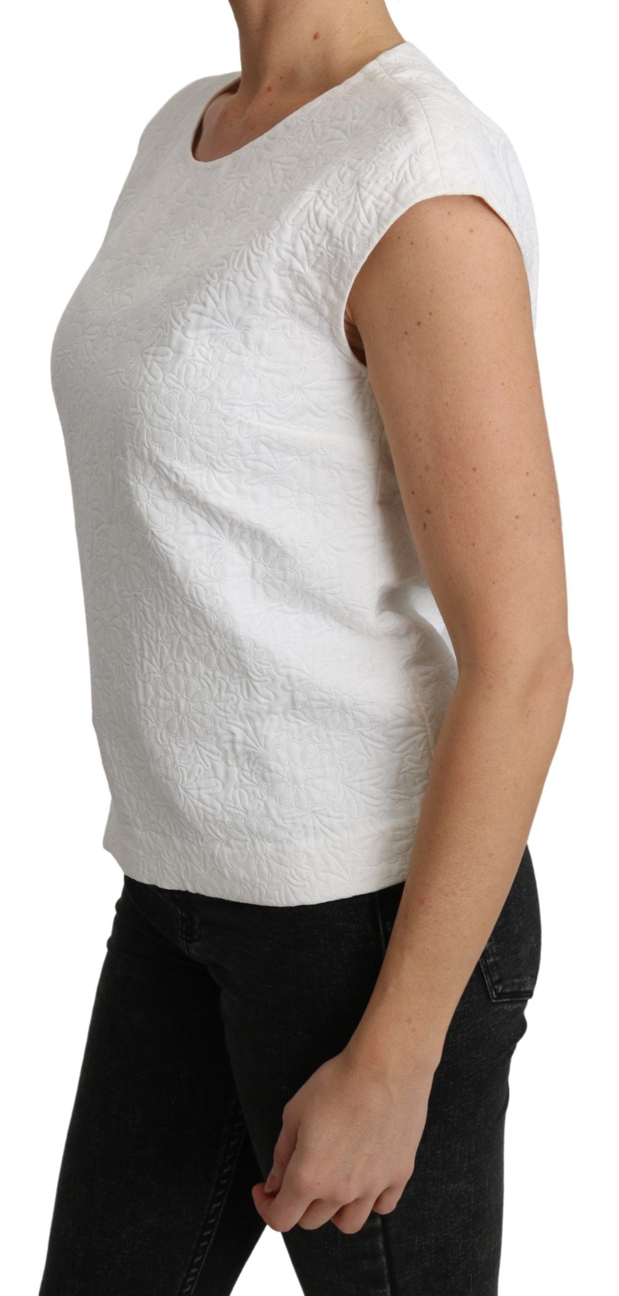 Dolce & Gabbana White Floral Brocade Blouse Cotton Women's Top
