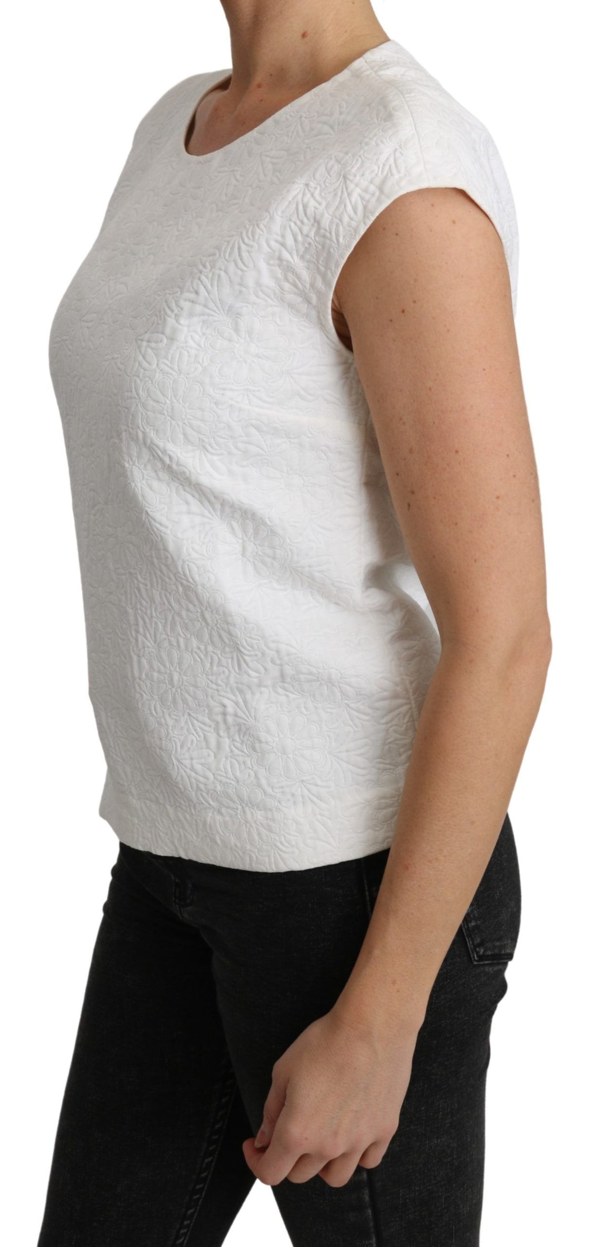 Dolce & Gabbana White Floral Brocade Blouse Cotton Women's Top
