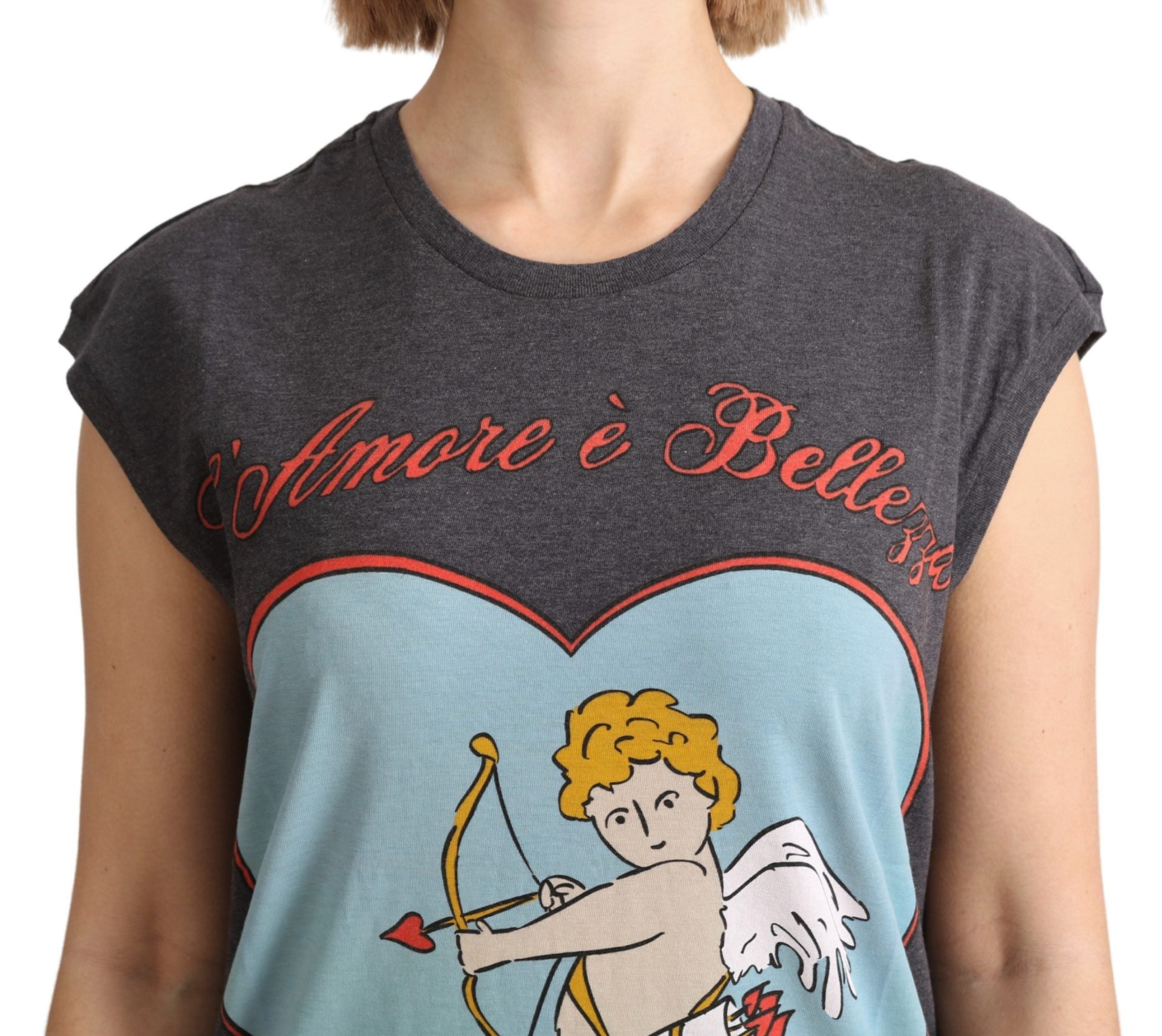 Dolce & Gabbana Elegant Gray Cotton Cap Sleeve Women's Tee