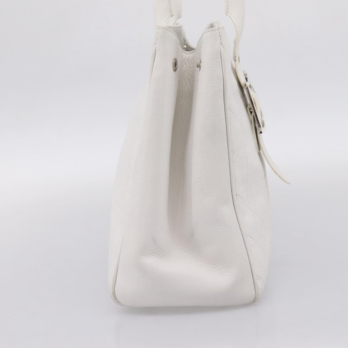 Christian Dior D Buckle Tote Cannage Stitch Leather White Leather Tote Bag Bag (Pre-Owned)