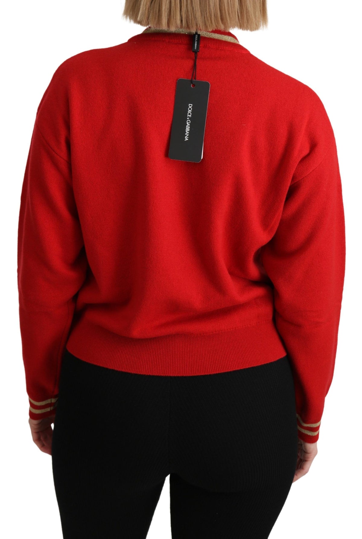 Dolce & Gabbana Red Knitted Cashmere Cartoon Top Women's Sweater