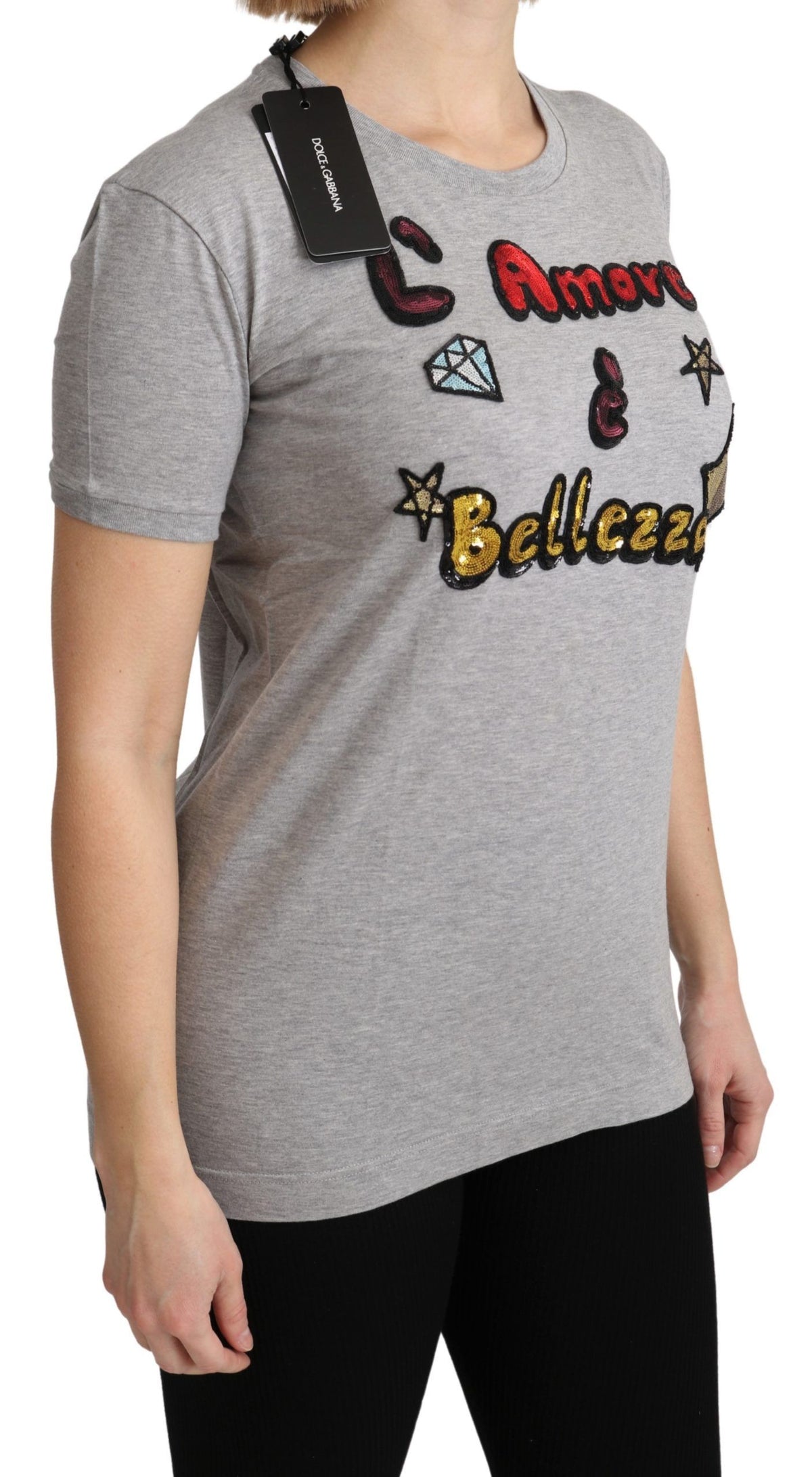Dolce & Gabbana Gray Cotton Amore e Bellezza Top Women's T-shirt