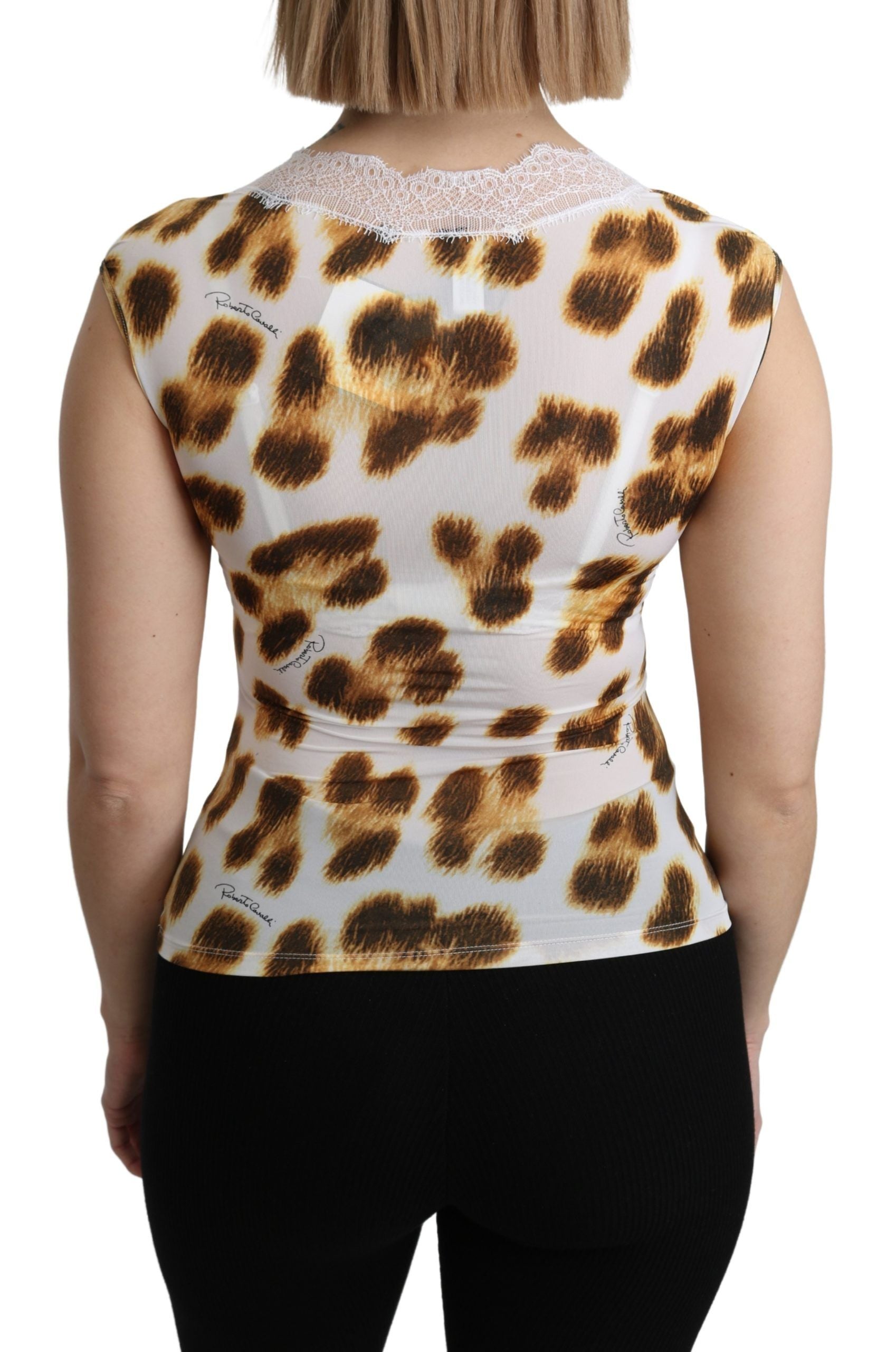 Roberto Cavalli White Brown Camisole Underwear Women's Blouse
