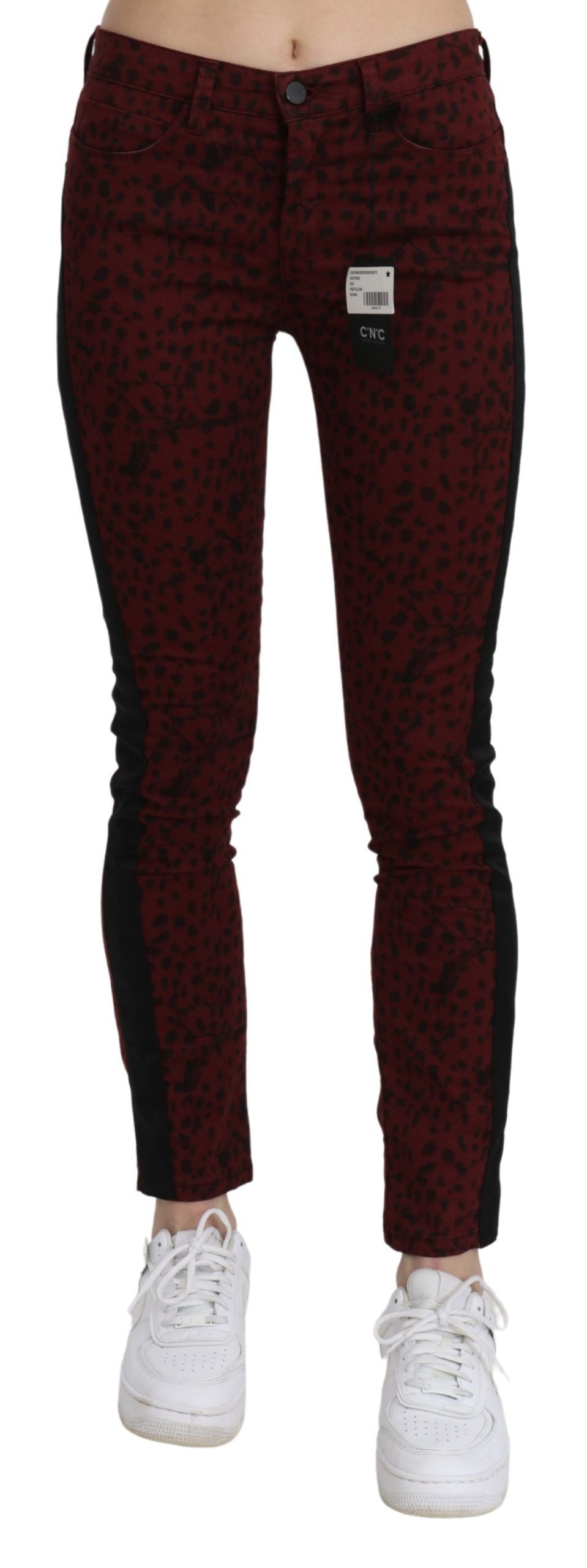 Costume National Dark Red Mid Waist Slim Fit Cotton Women's Jeans