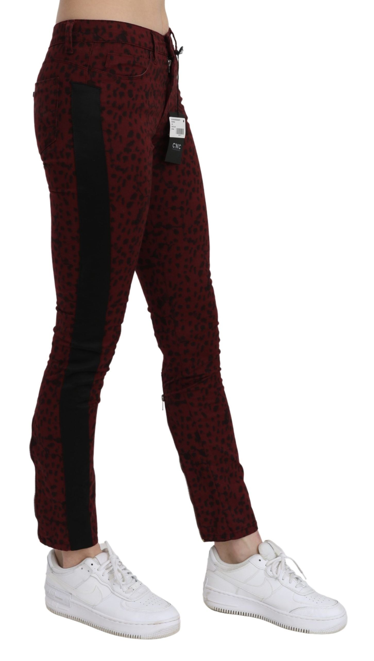Costume National Dark Red Mid Waist Slim Fit Cotton Women's Jeans