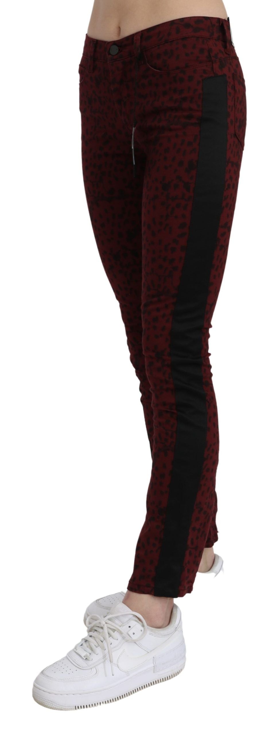 Costume National Dark Red Mid Waist Slim Fit Cotton Women's Jeans