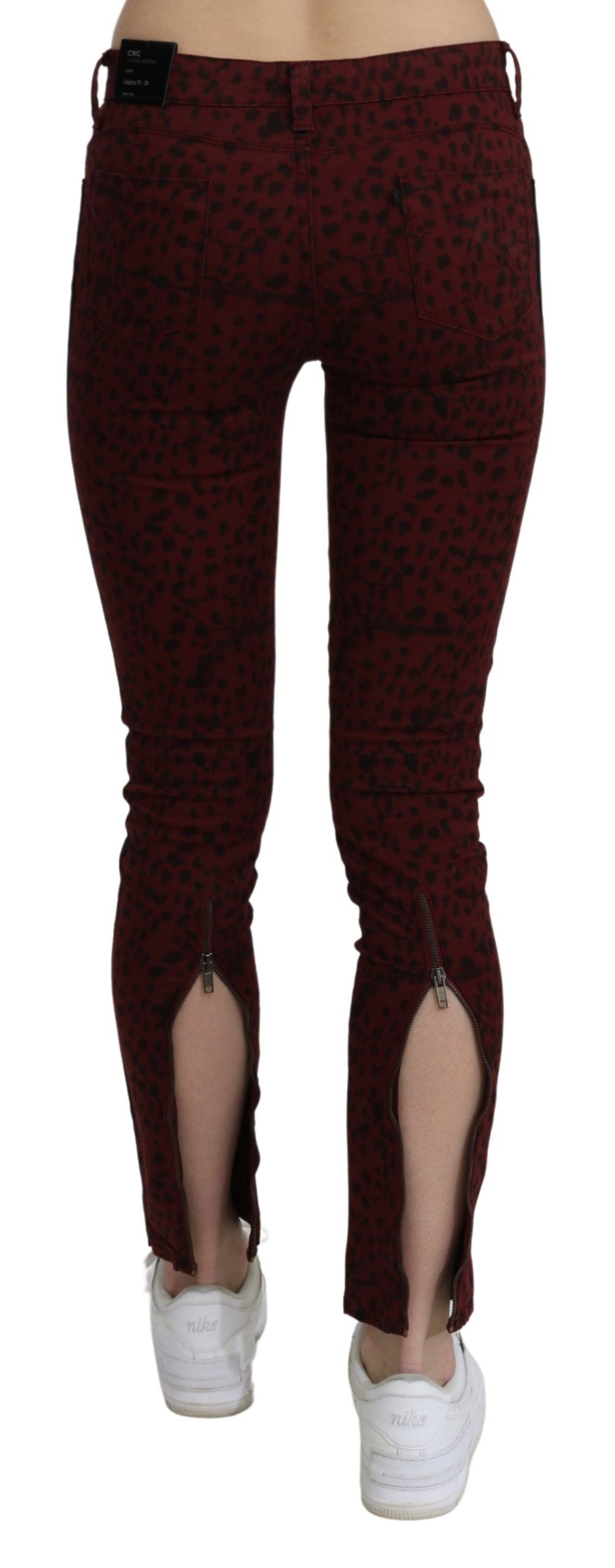 Costume National Dark Red Mid Waist Slim Fit Cotton Women's Jeans