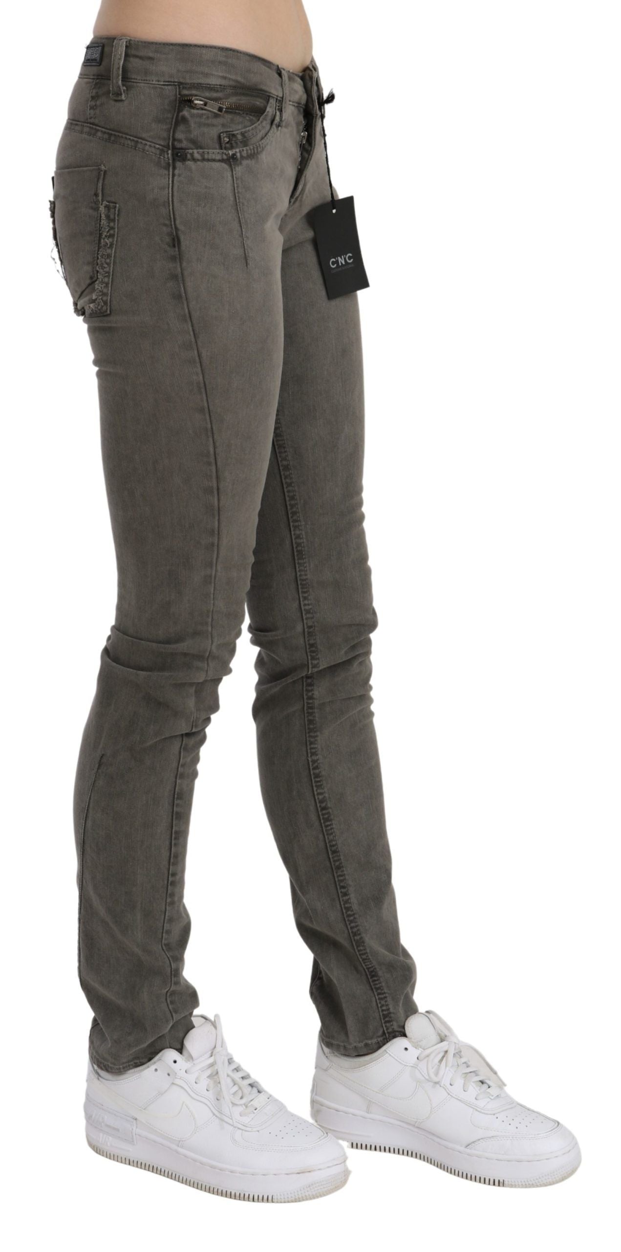 Costume National Gray Low Waist Skinny Denim Cotton Women's Jeans