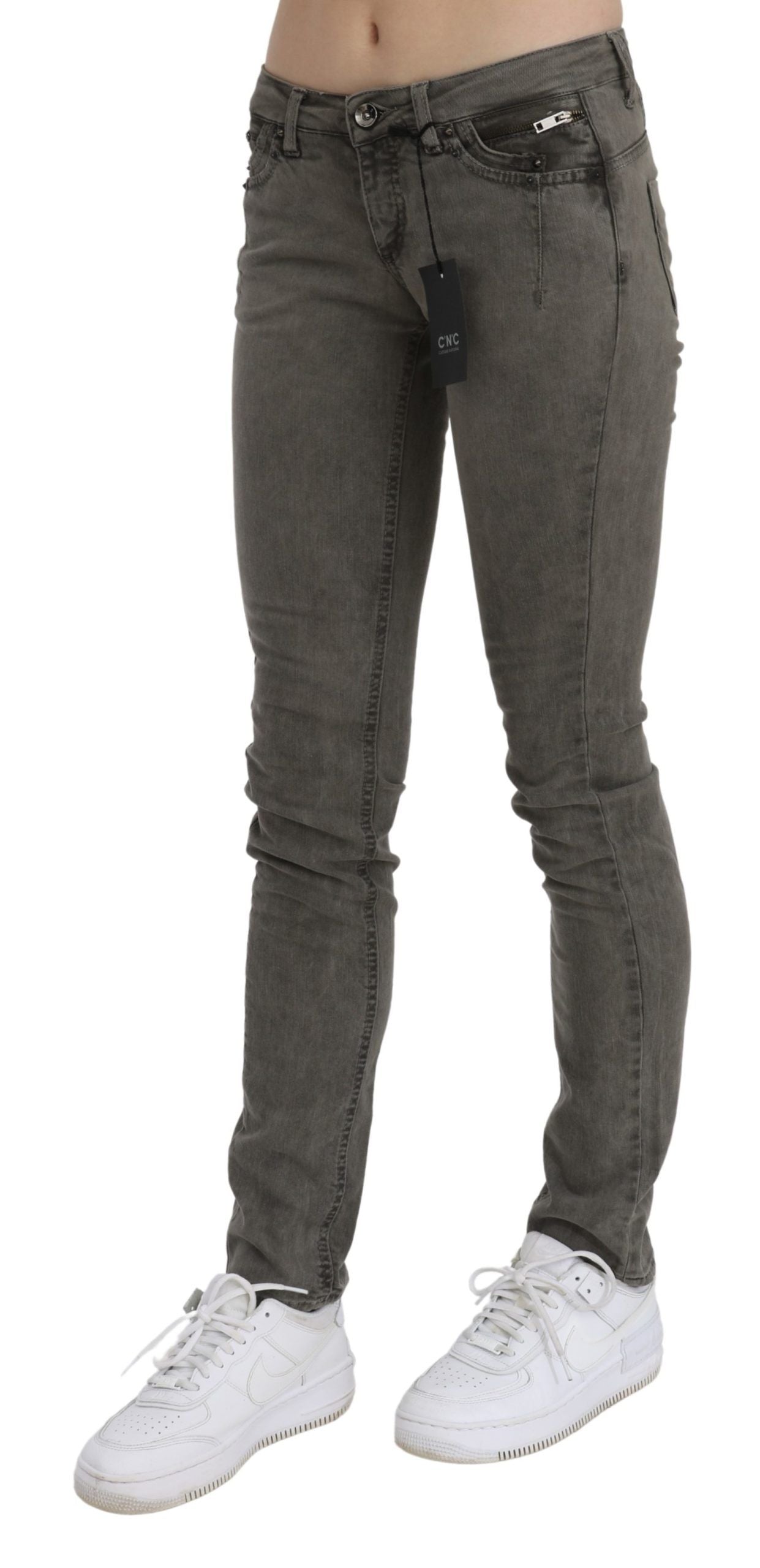 Costume National Gray Low Waist Skinny Denim Cotton Women's Jeans