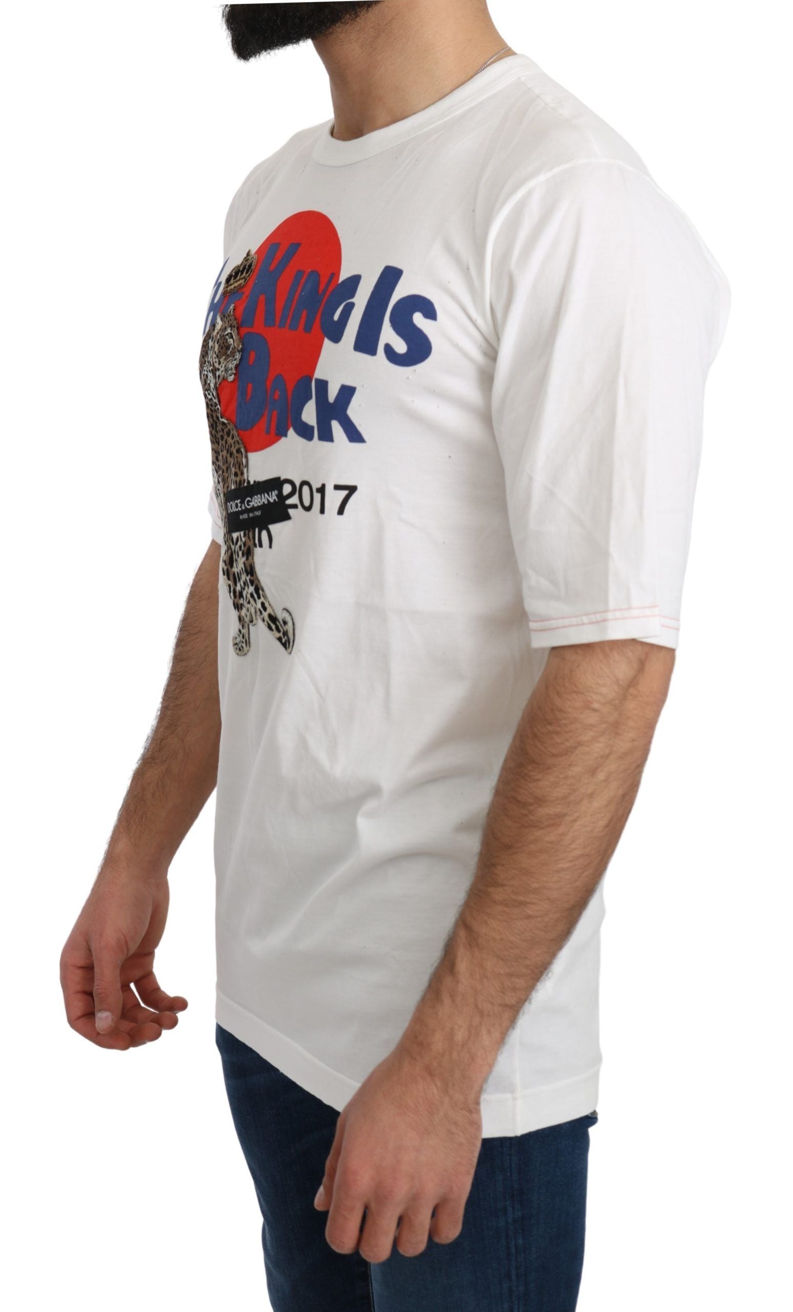 Dolce & Gabbana White Leopard Royal Top Men's T-shirt
