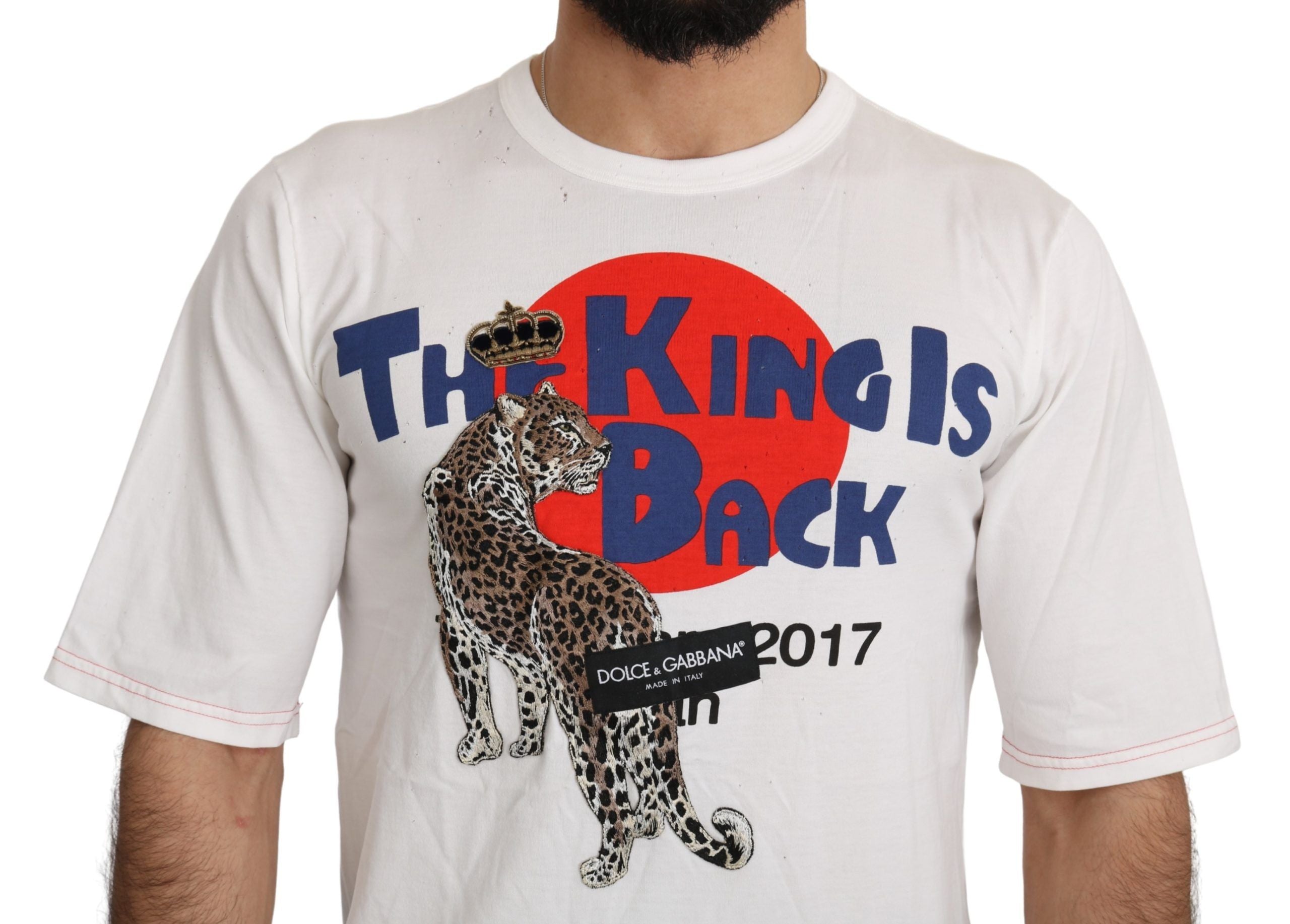 Dolce & Gabbana White Leopard Royal Top Men's T-shirt