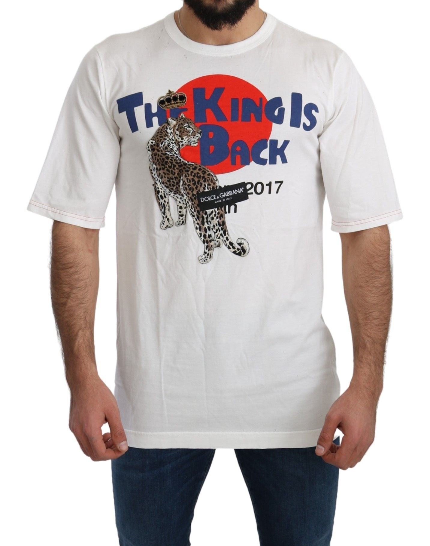 Dolce & Gabbana White Leopard Royal Top Men's T-shirt