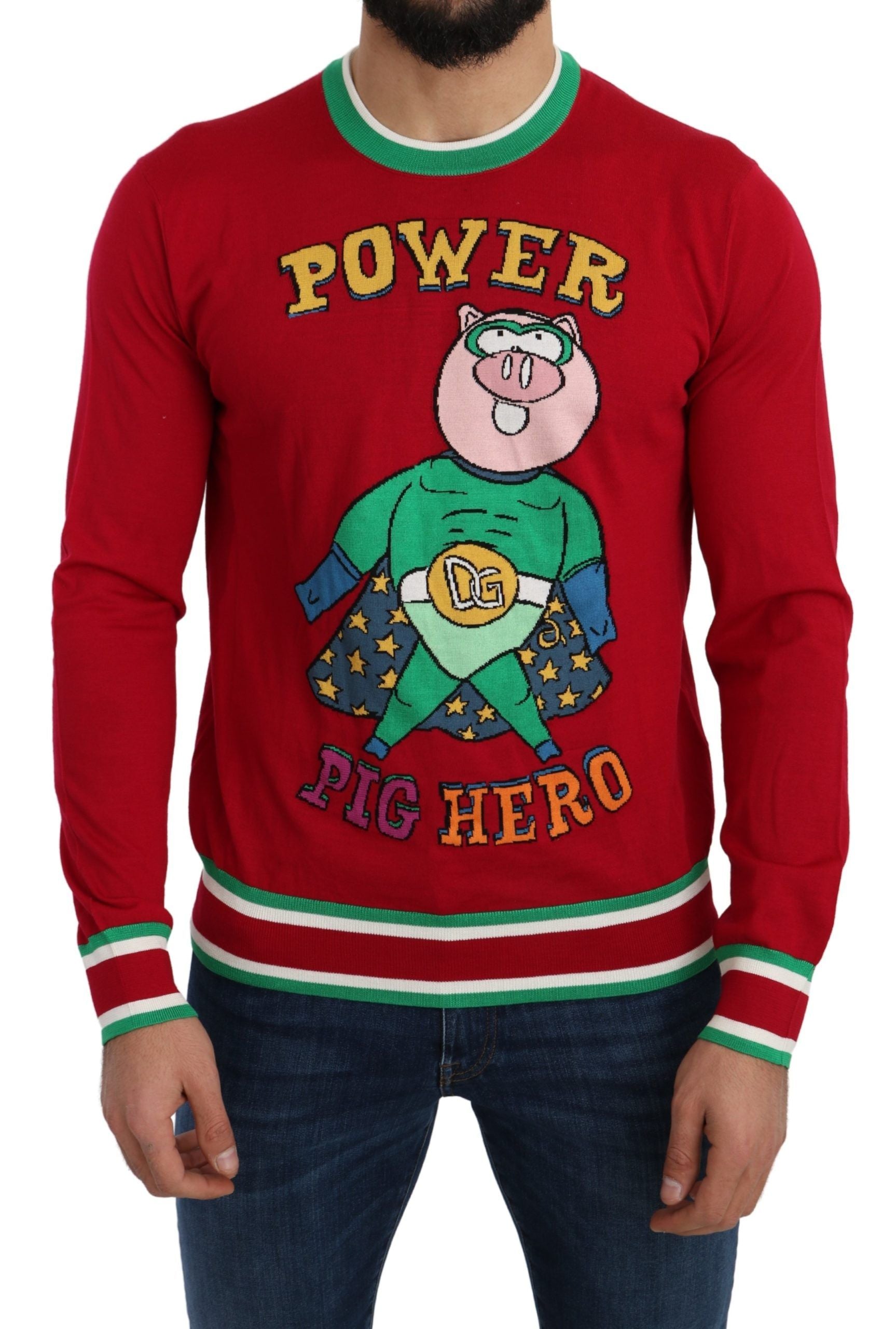 Dolce & Gabbana Red Wool Silk Pig of the Year Men's Sweater