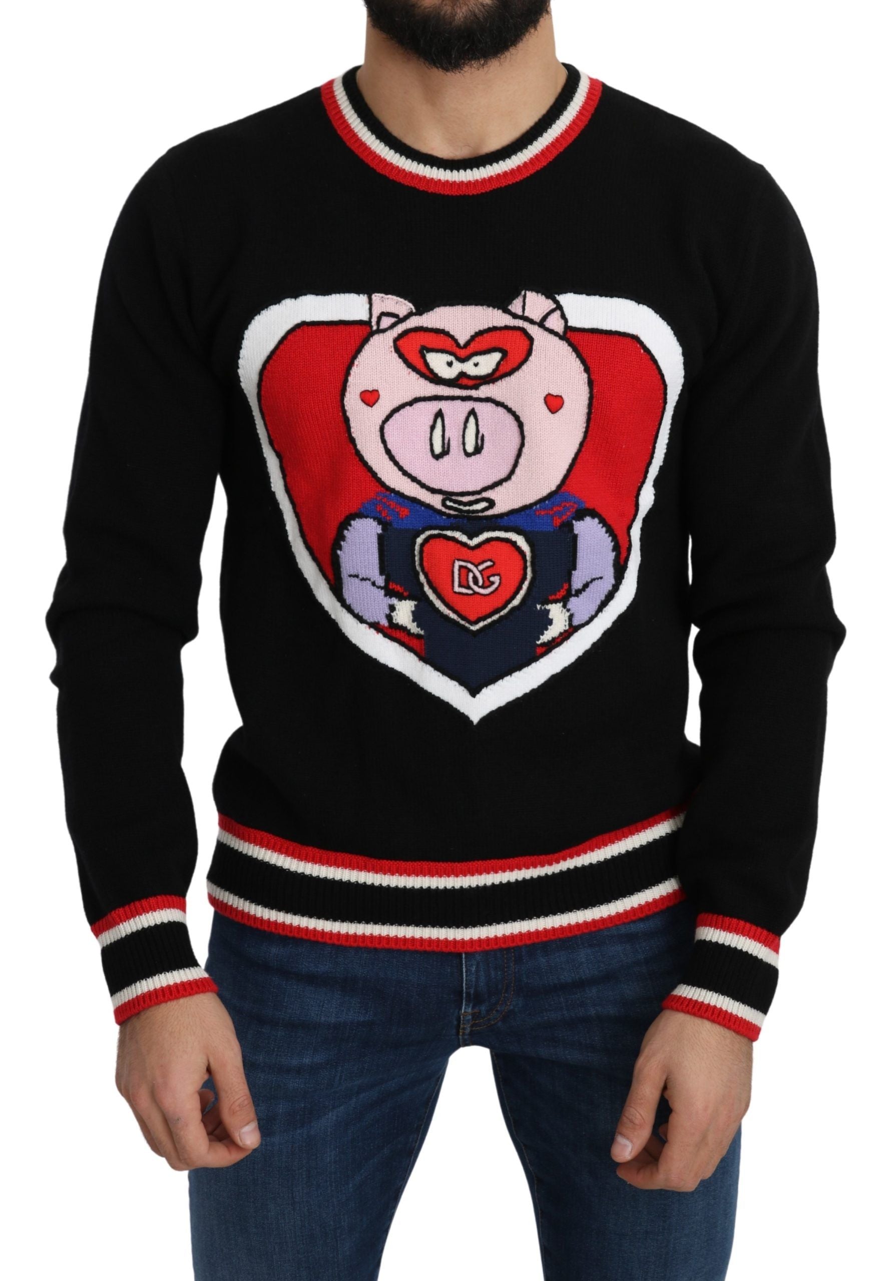 Dolce & Gabbana Black Cashmere Pig of the Year Pullover Men's Sweater