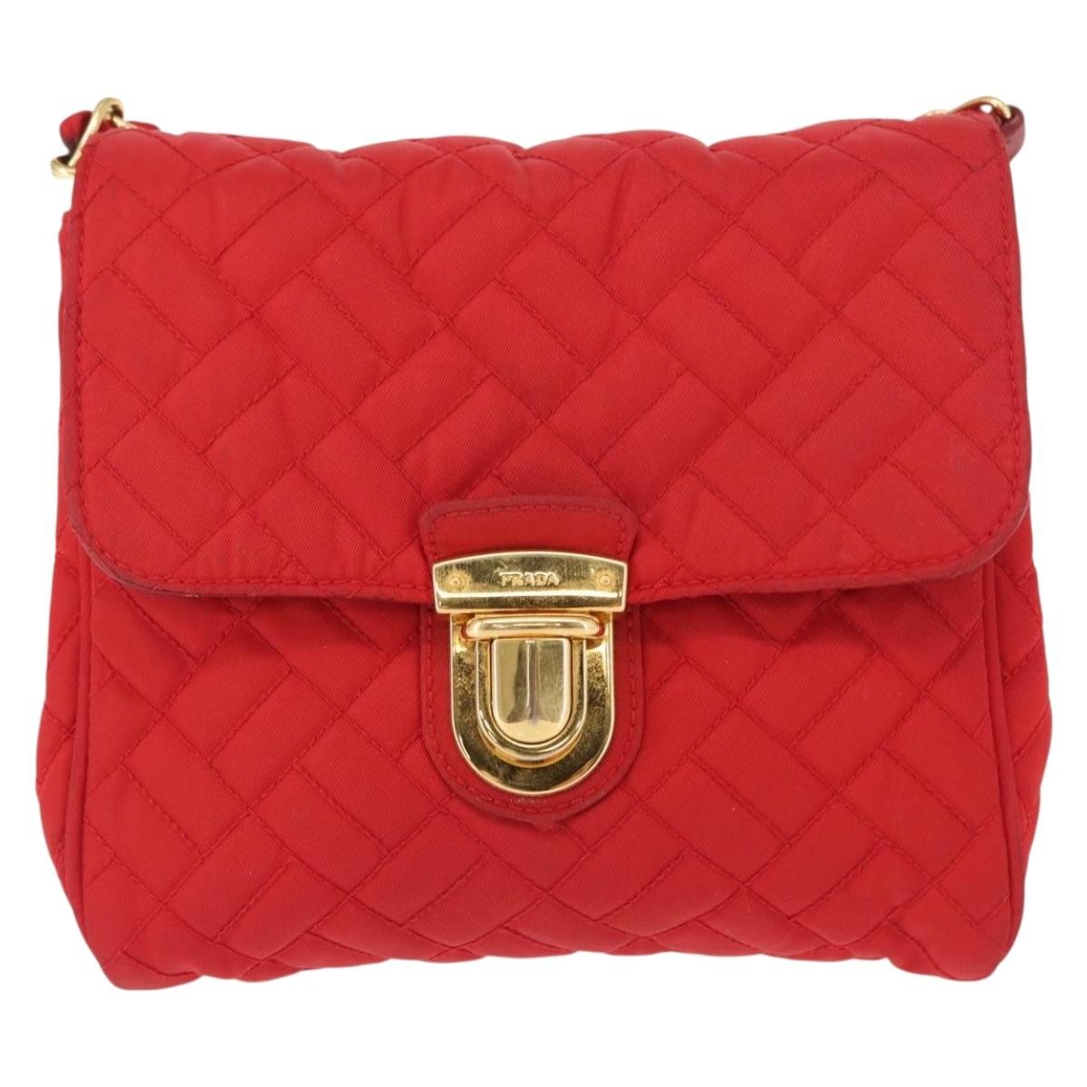 Prada Pushlock Chain Flap Quilted Tessuto Red Nylon Shoulder Bag Bag (Pre-Owned)