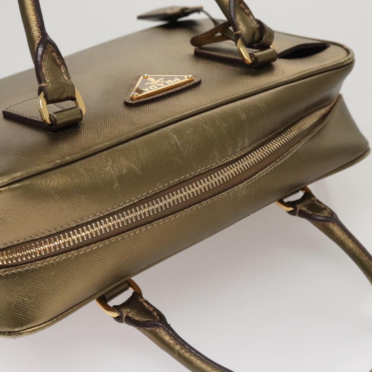 Prada Bauletto Gold Leather Handbag (Pre-Owned)