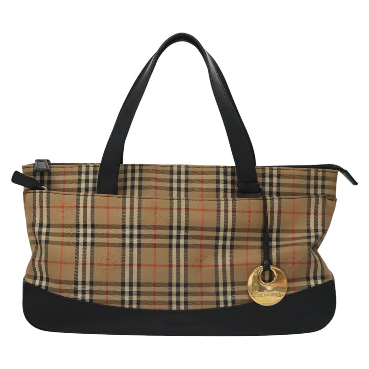 Burberry Nova Check Beige Canvas Handbag (Pre-Owned)