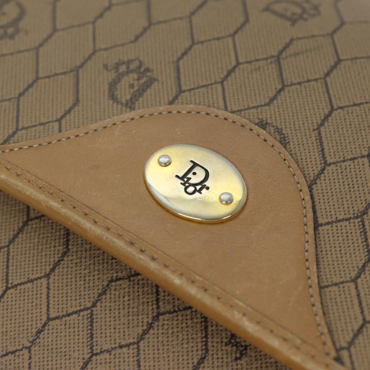 Dior Honeycomb Brown Canvas Shoulder Bag (Pre-Owned)
