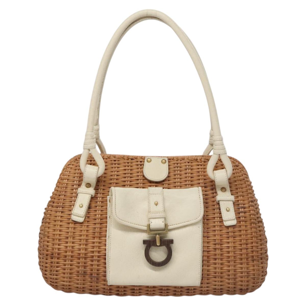Salvatore Ferragamo Gancini Brown Wicker Handbag (Pre-Owned)
