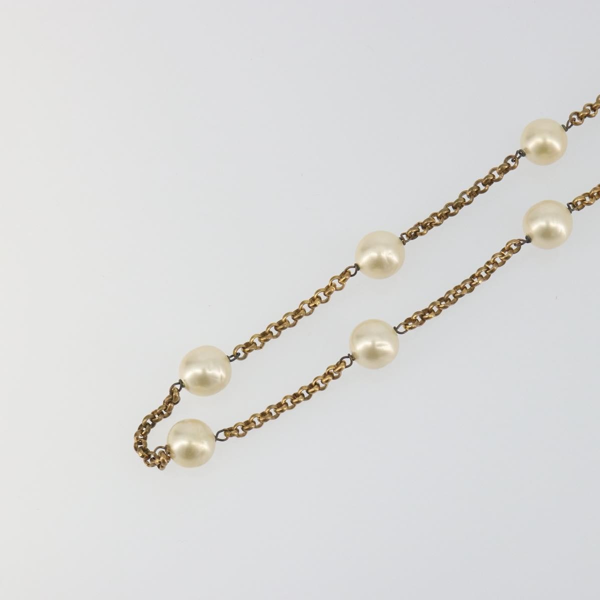 Chanel Pearl Station Metal And Faux Pearl Gold Metal Necklace Jewelry (Pre-Owned)