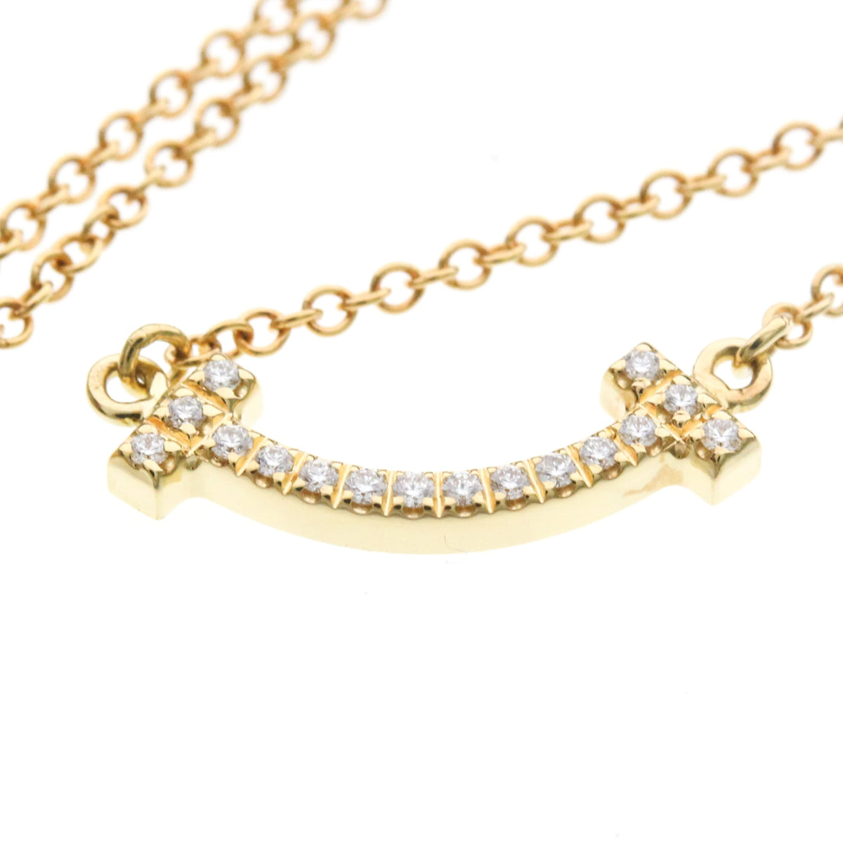 Tiffany & Co. T Smile Pendant 18K Yellow Gold With Diamonds Gold Yellow_Gold Necklace Jewelry (Pre-Owned)