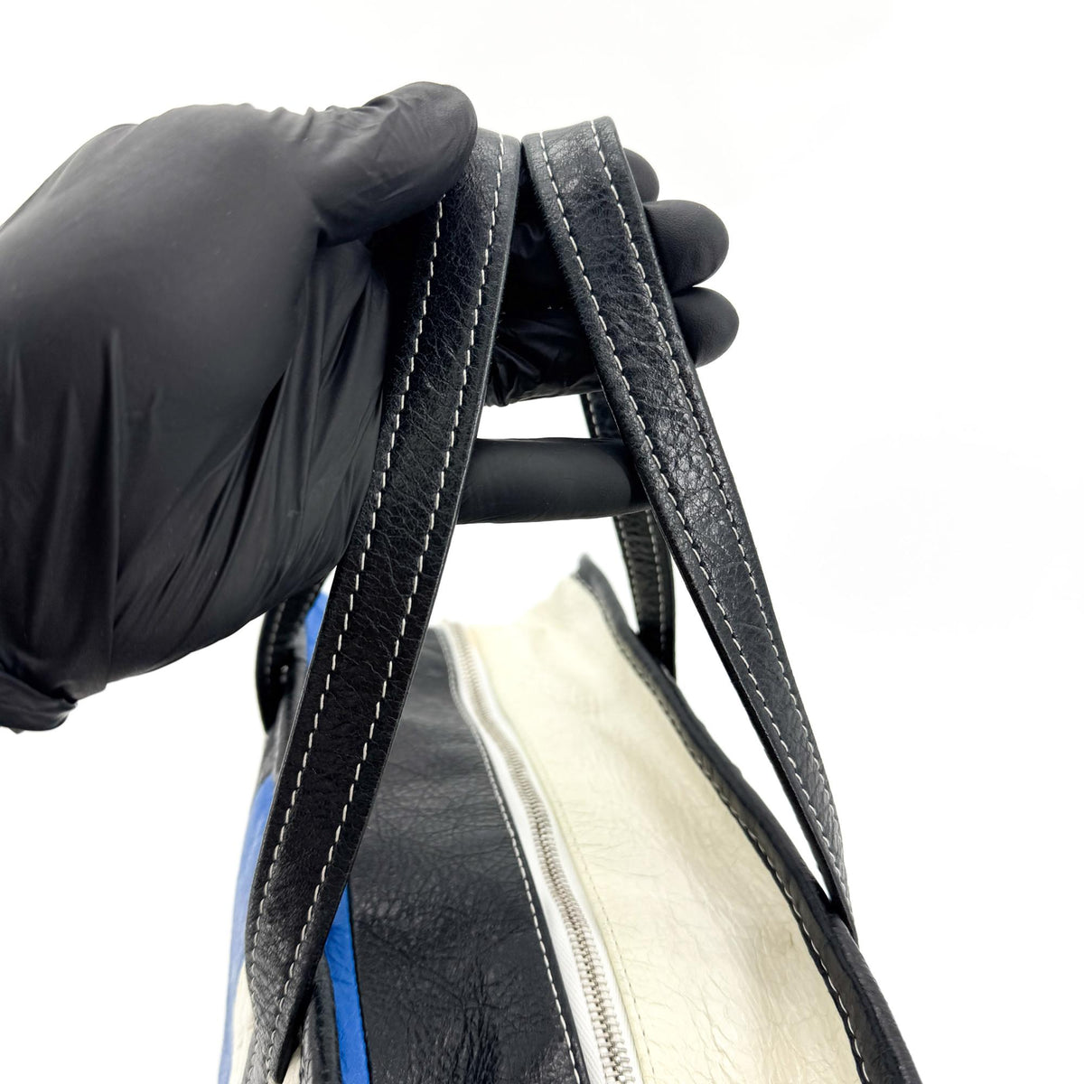 Balenciaga Bazar Striped Leather Black Leather Tote Bag Bag (Pre-Owned)