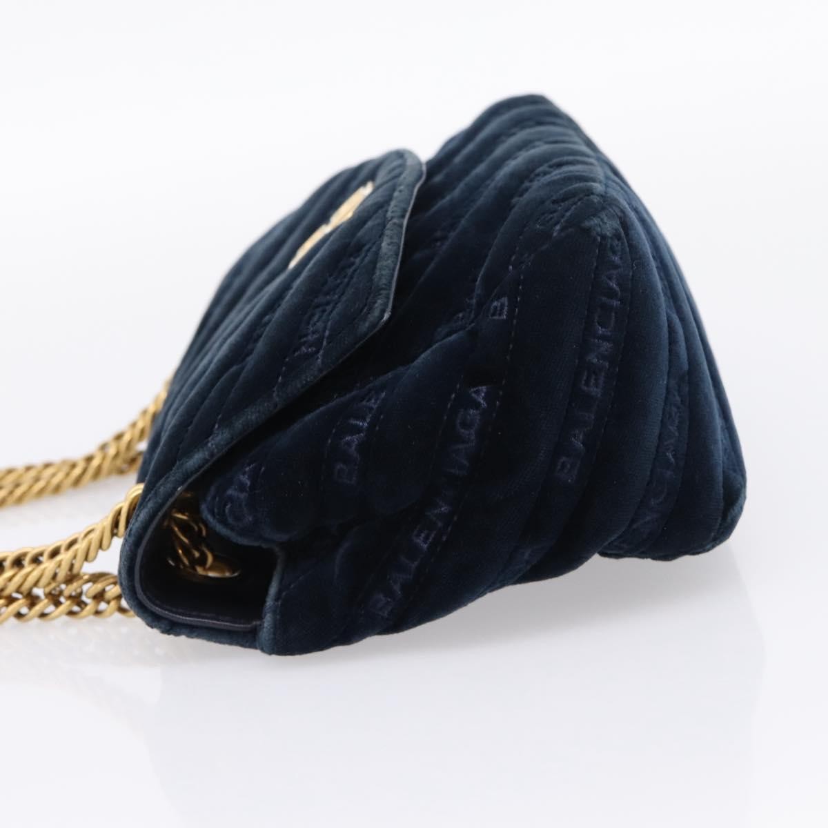 Balenciaga Bb Chain Round Quilted Velvet Navy Velvet Shoulder Bag Bag (Pre-Owned)