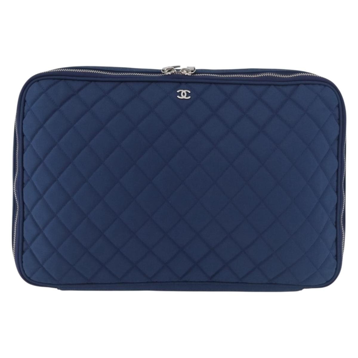 Chanel Laptop Sleeve Quilted Nylon Blue Nylon Clutche & Pouche Bag (Pre-Owned)