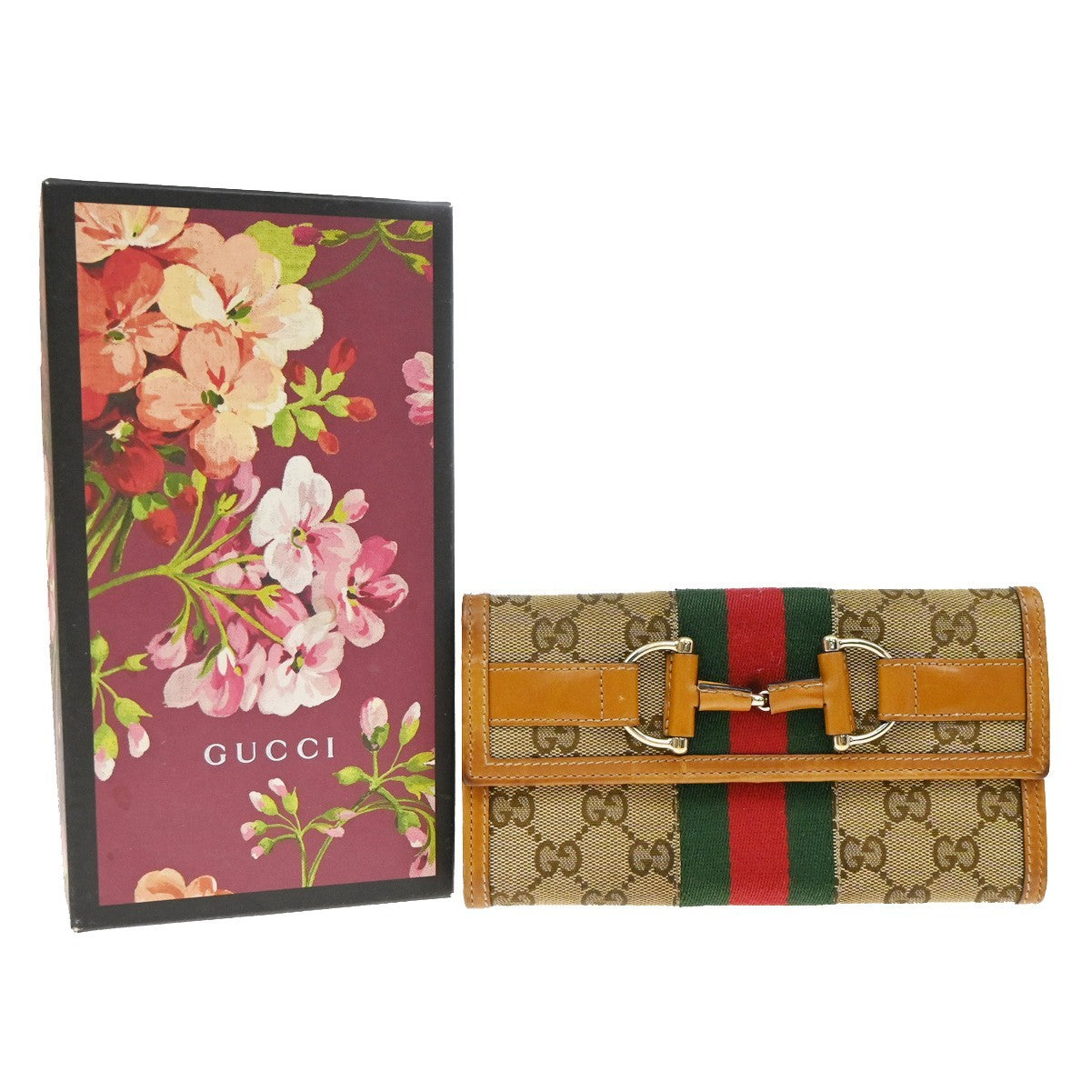 Gucci Vintage Horsebit Continental Gg Canvas And Leather Brown Canvas Wallets Accessory (Pre-Owned)