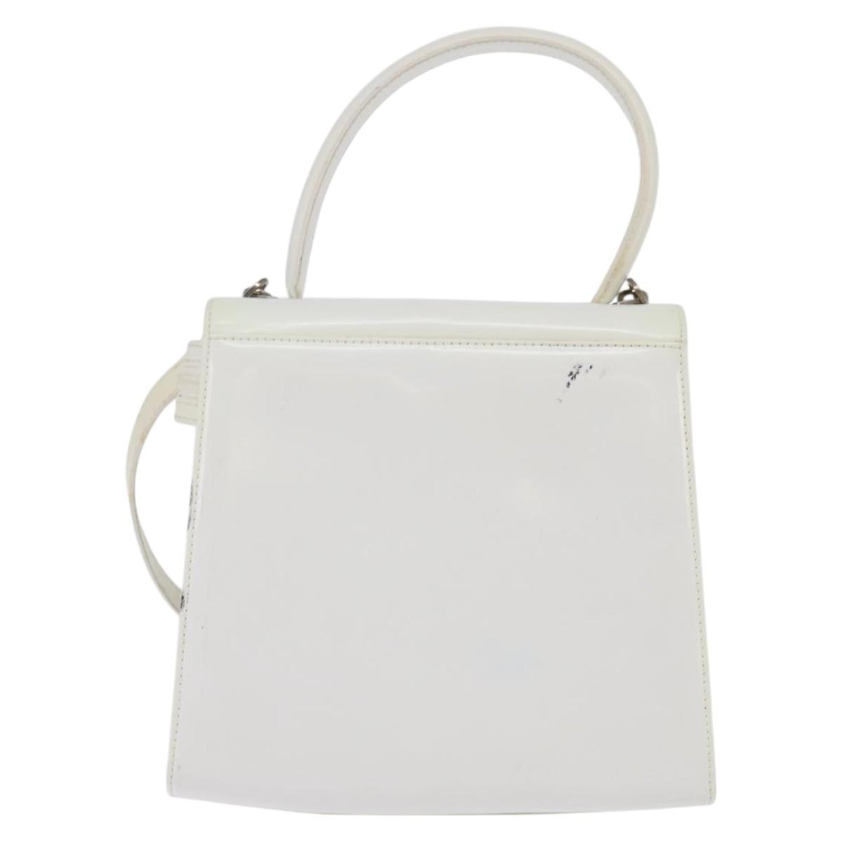 Salvatore Ferragamo Gancini Patent Leather White Patent_Leather Handbag (Pre-Owned)