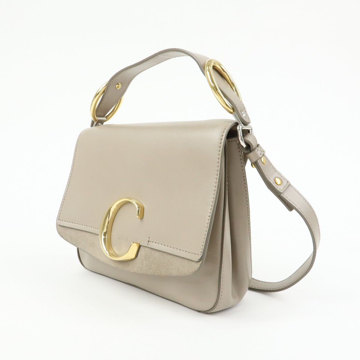 Chloe C Shoulder Bag Leather Gray Leather Shoulder Bag Bag (Pre-Owned)