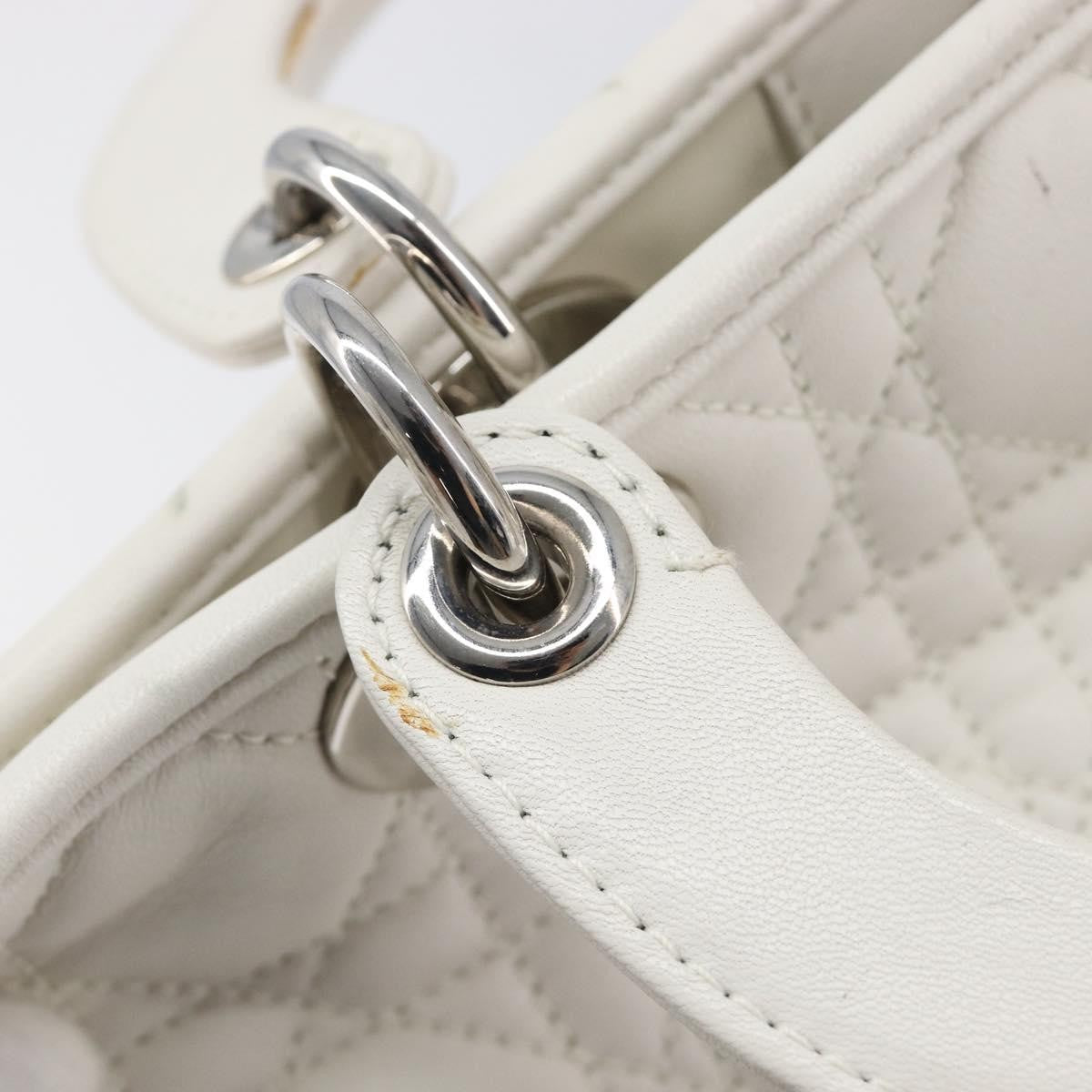 Christian Dior Lady Dior Cannage Quilt Lambskin White Leather Handbag (Pre-Owned)