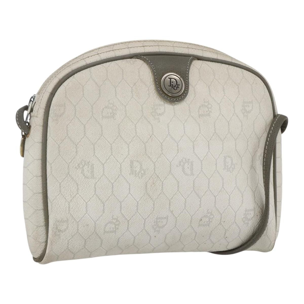Christian Dior Vintage Honeycomb Canvas And Leather White Canvas Shoulder Bag Bag (Pre-Owned)