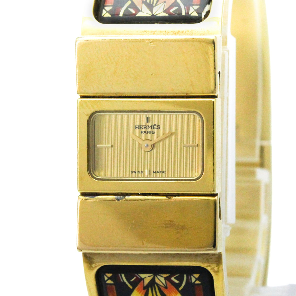 Hermes Loquet Quartz Plated Metal And Printed Enamel Watch (Pre-Owned)
